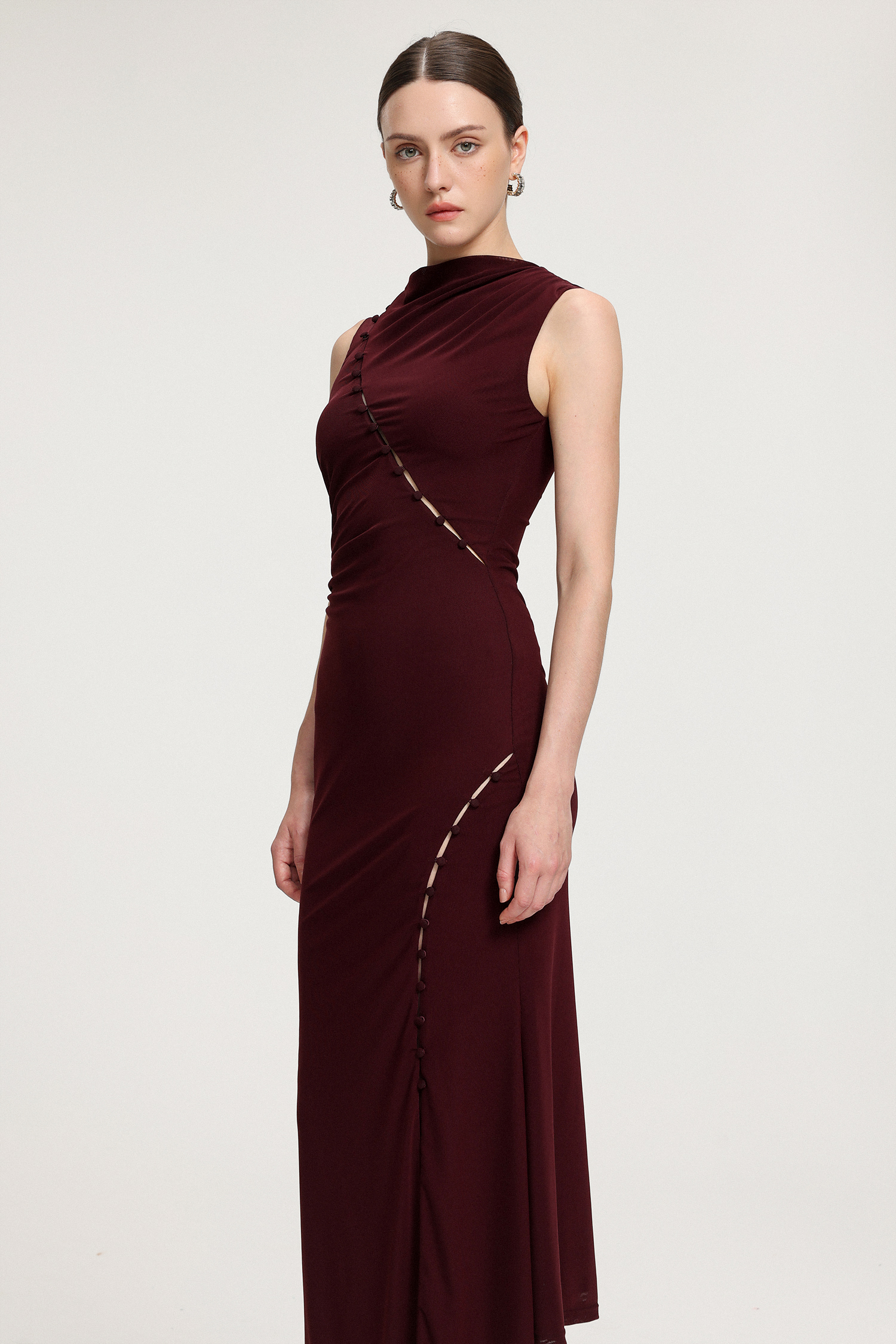 Asymmetric Ruched Sit Jersey Midi Dress