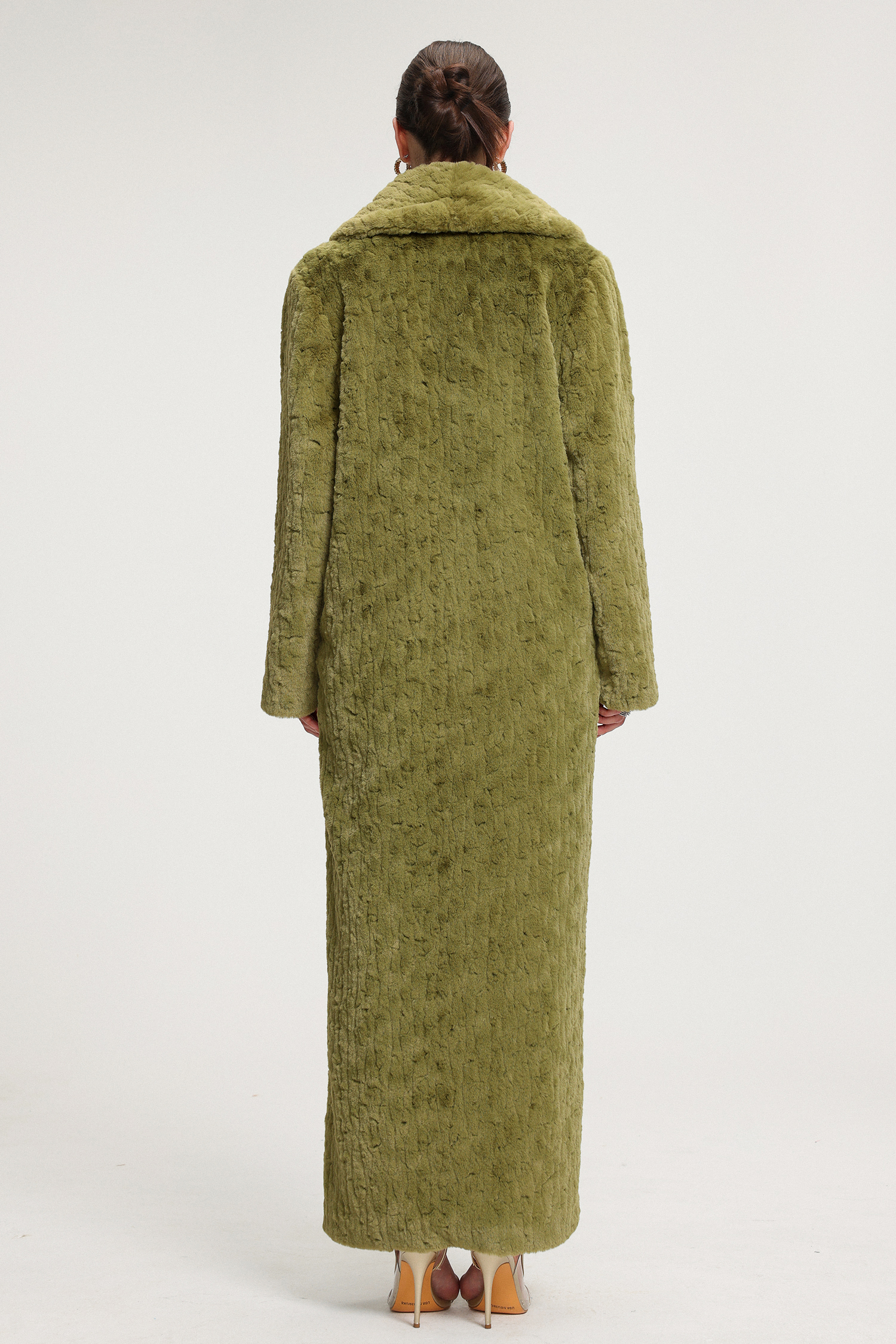 Shawl-Collar Textured Faux Fur Maxi Coat