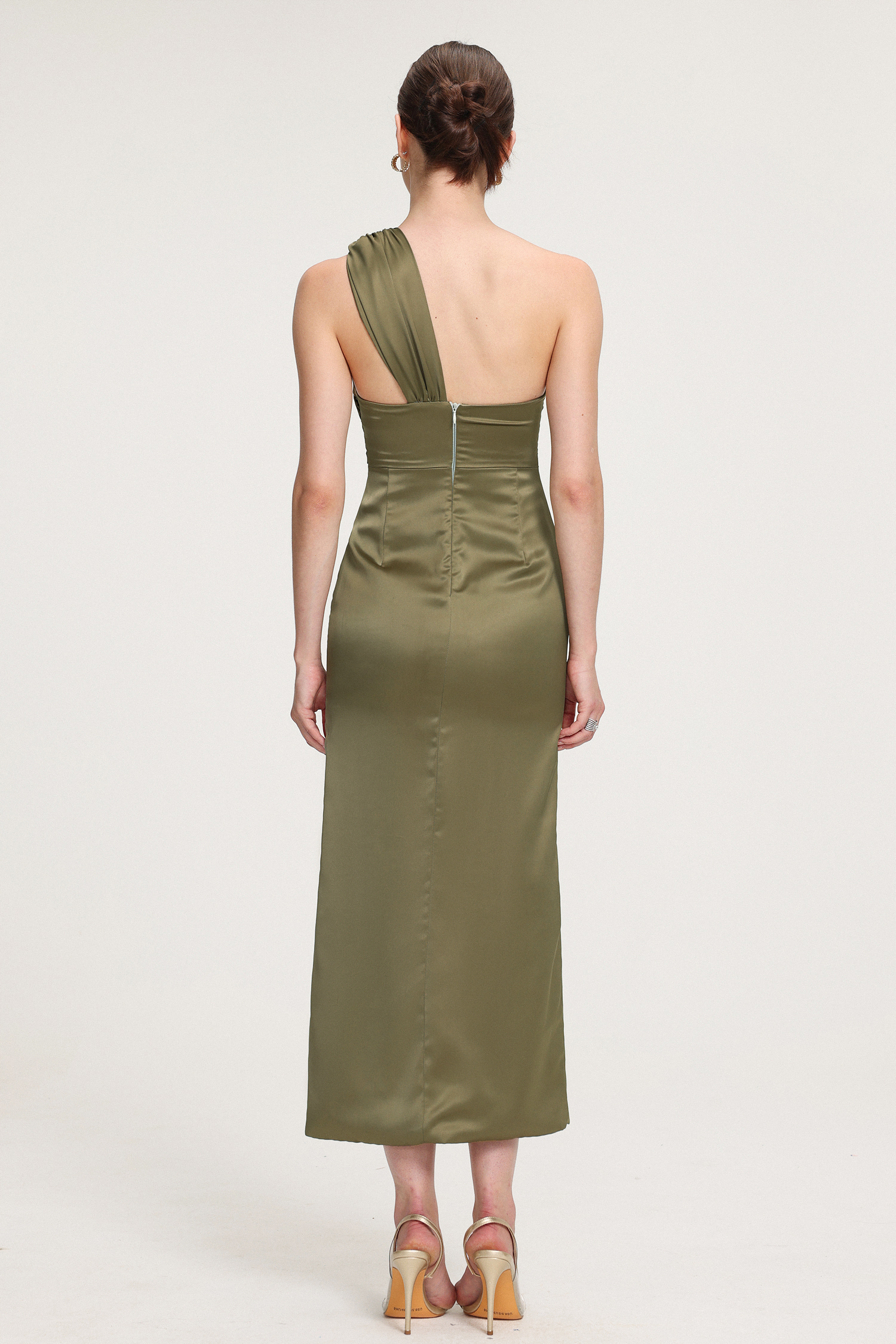 Twisted Cutout Satin Midi Dress