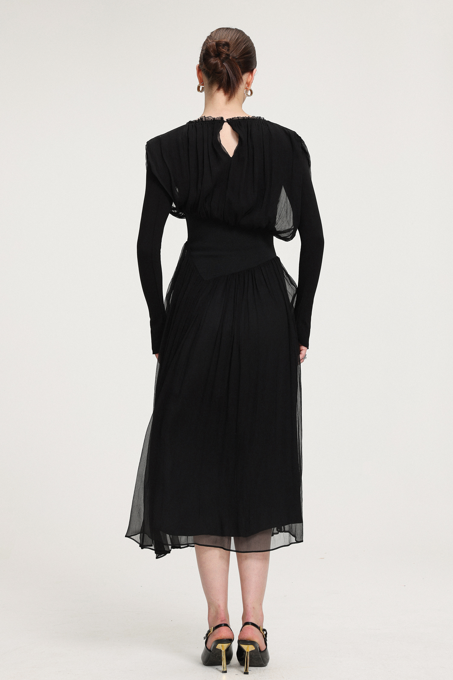 Pleated Chiffon Midi Dress