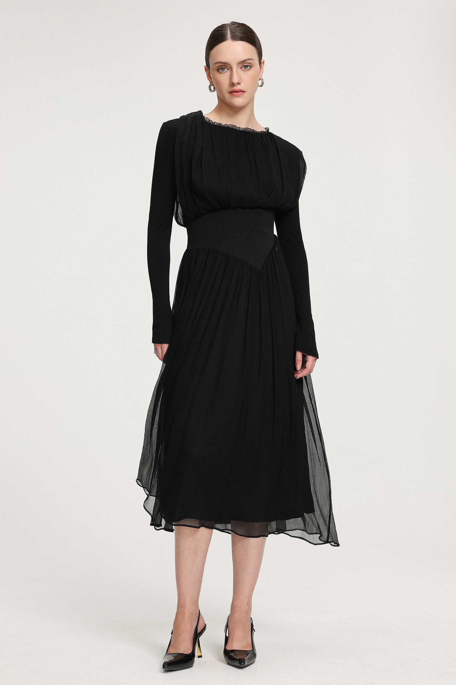 Pleated Chiffon Midi Dress