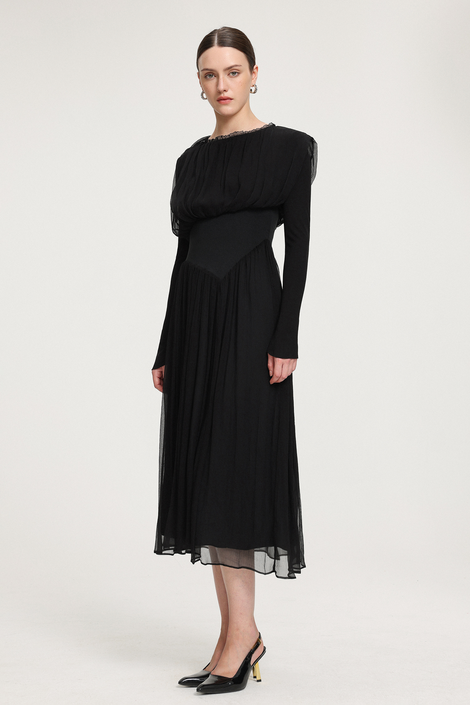 Pleated Chiffon Midi Dress