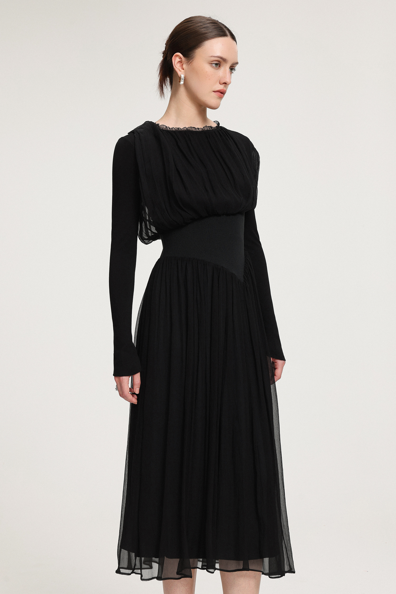 Pleated Chiffon Midi Dress