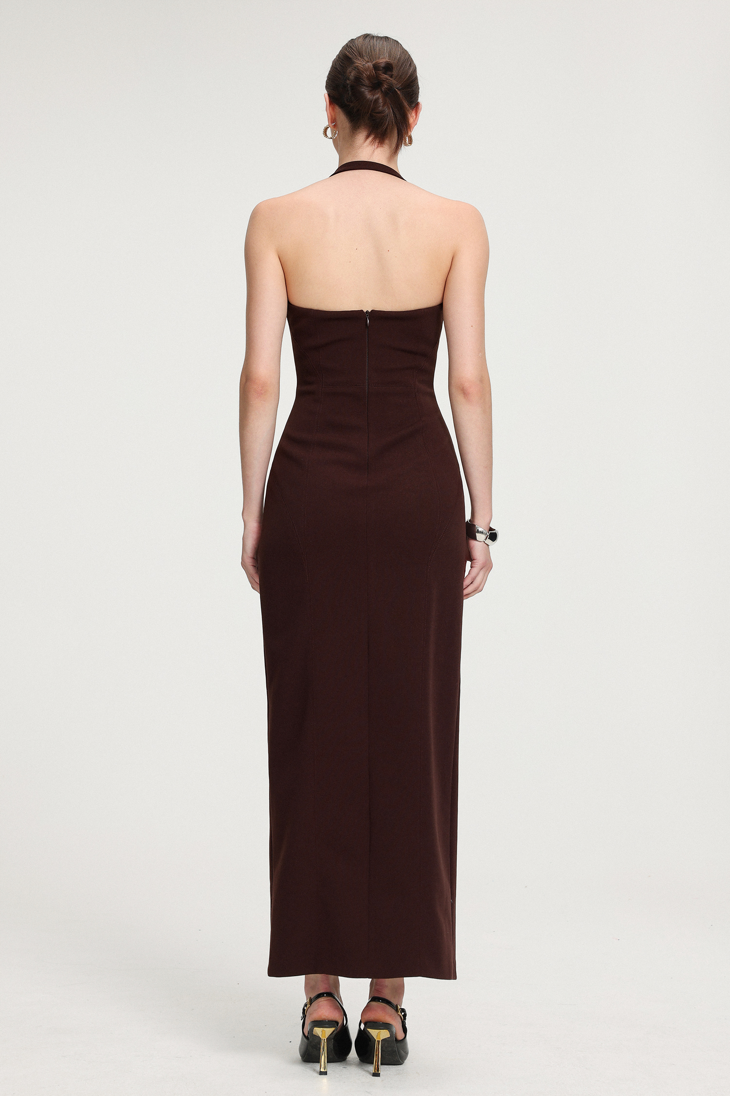 Halter Neck Slit Crepe Maxi Dress
