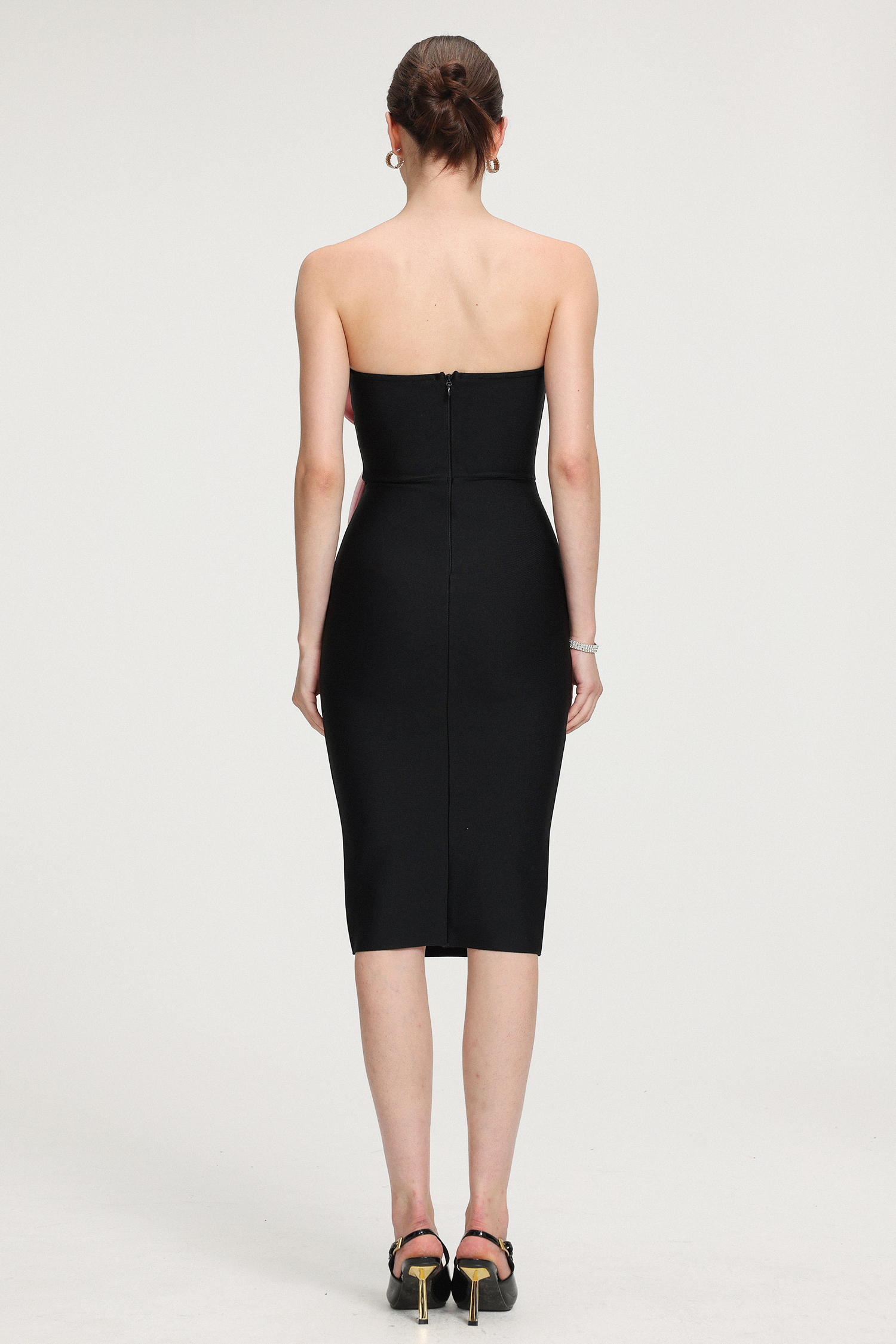 Strapless 3D Bow-Embellished Crepe Midi Dress