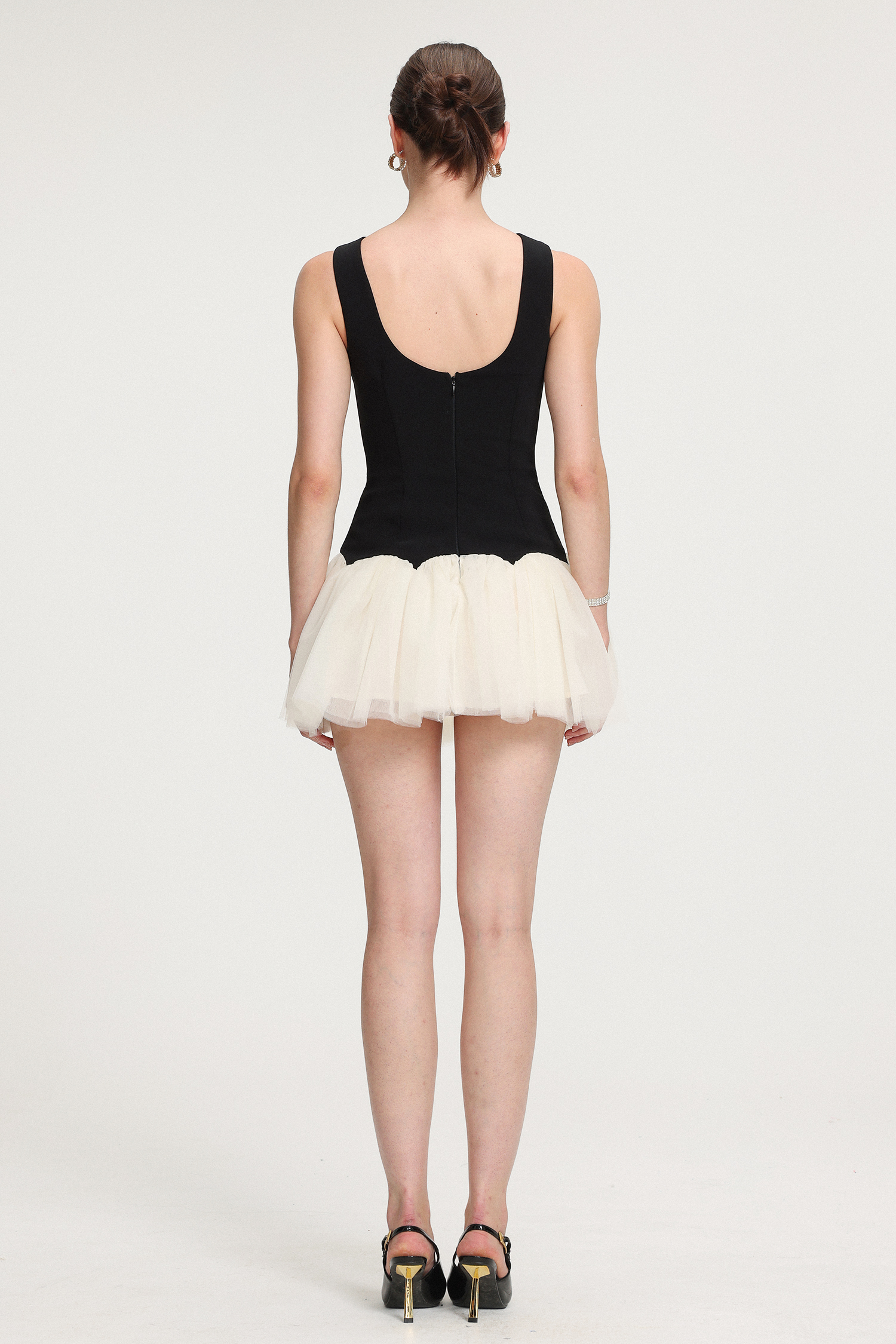 Crystal-Embellished Scallop - Hem Tulle Mini Dress