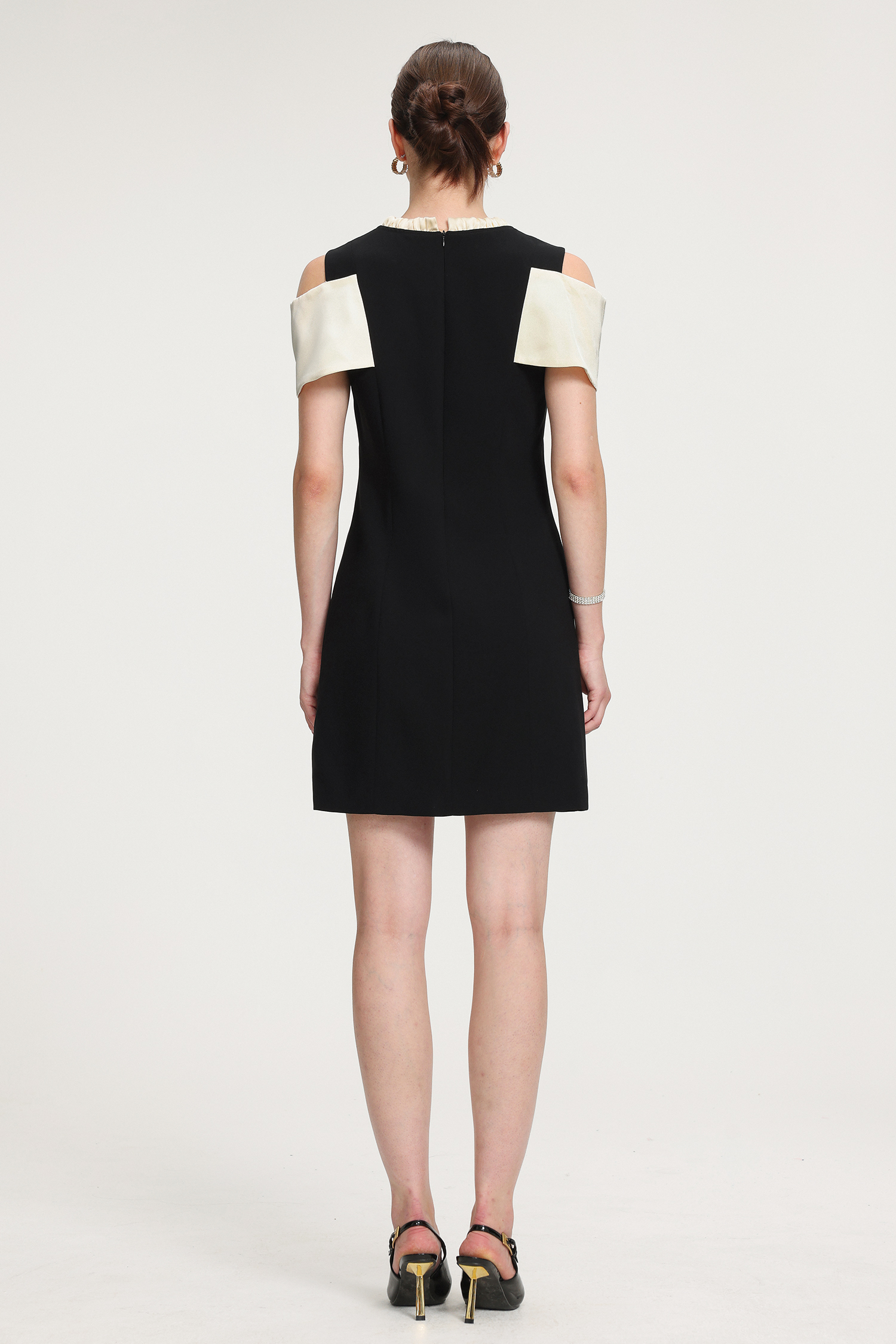 Cold-Shoulder Bow-Detail Crepe Mini Dress