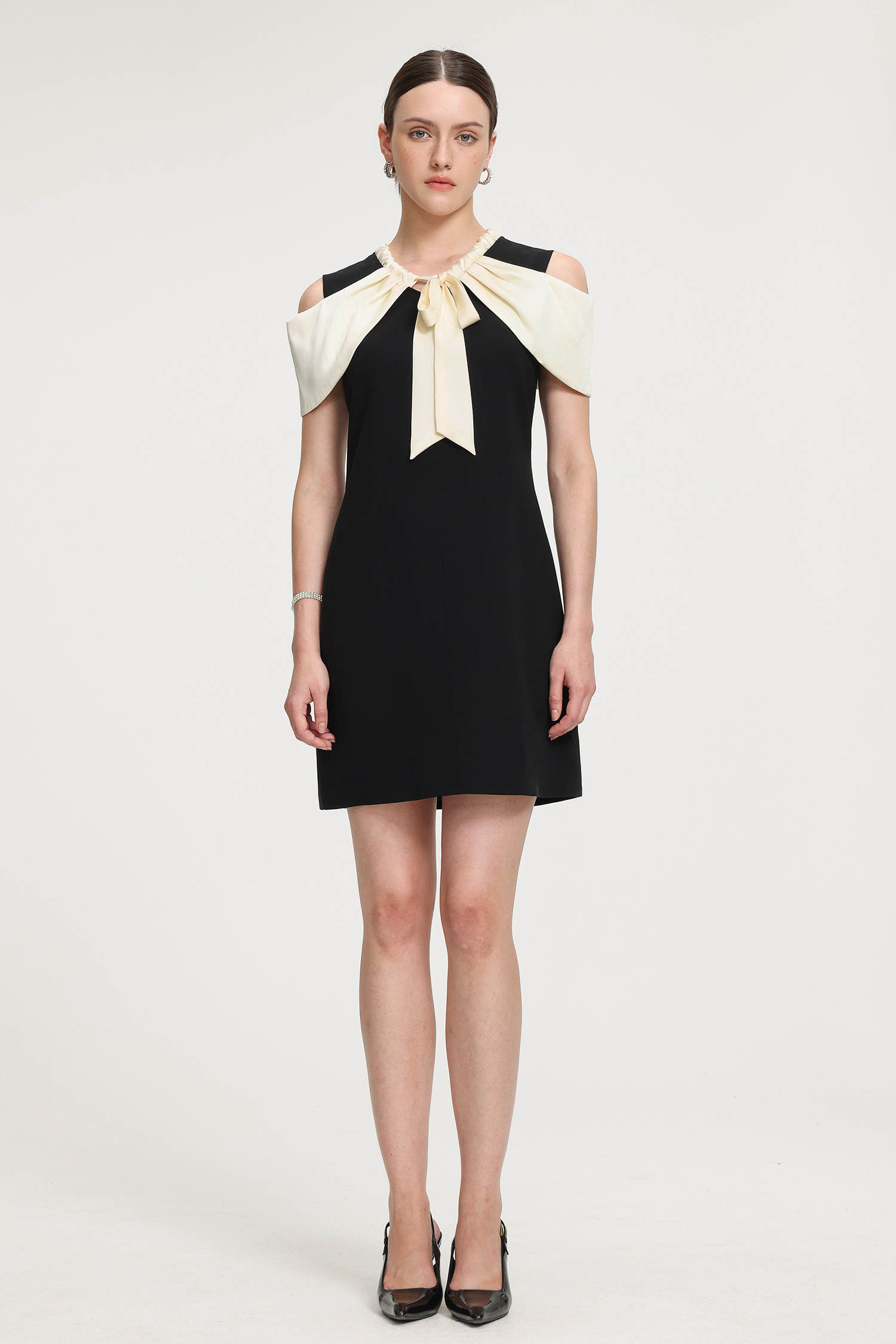 Cold-Shoulder Bow-Detail Crepe Mini Dress