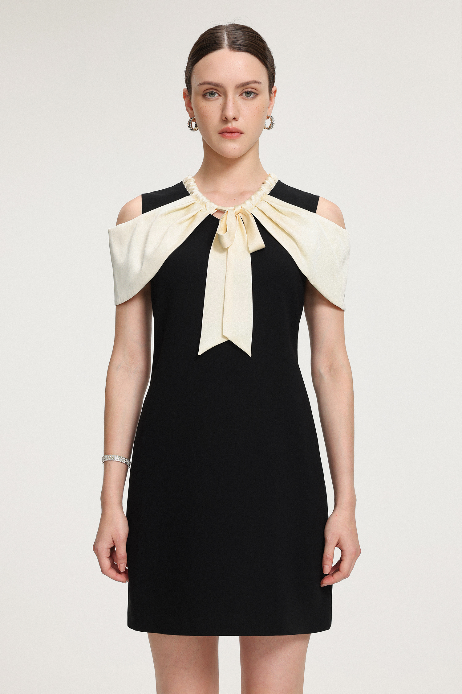 Cold-Shoulder Bow-Detail Crepe Mini Dress