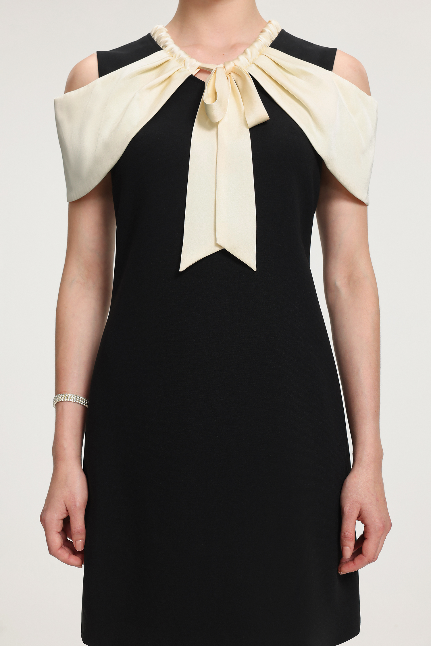 Cold-Shoulder Bow-Detail Crepe Mini Dress