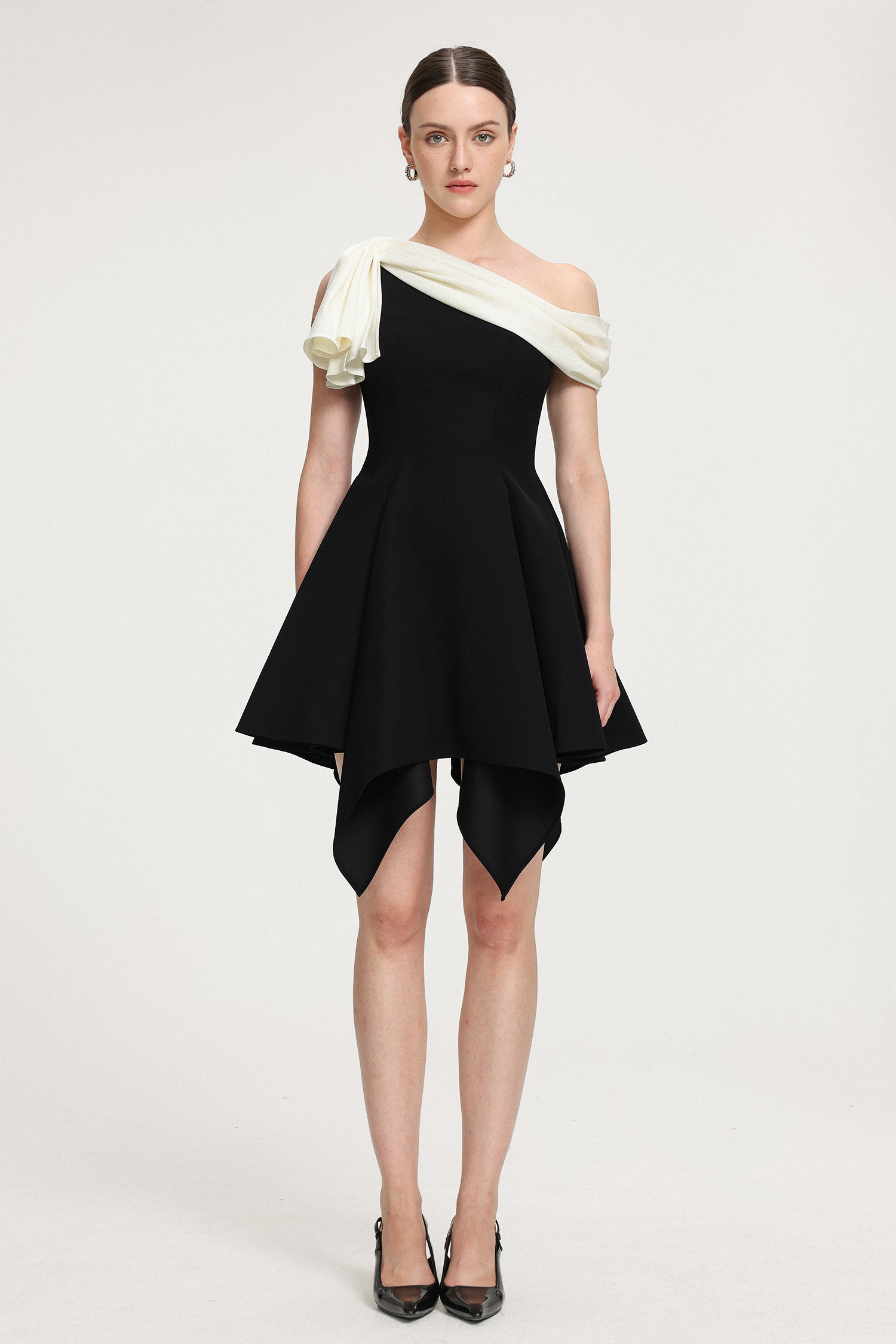 Asymmetric Ruffled One-Shoulder Mini Dress