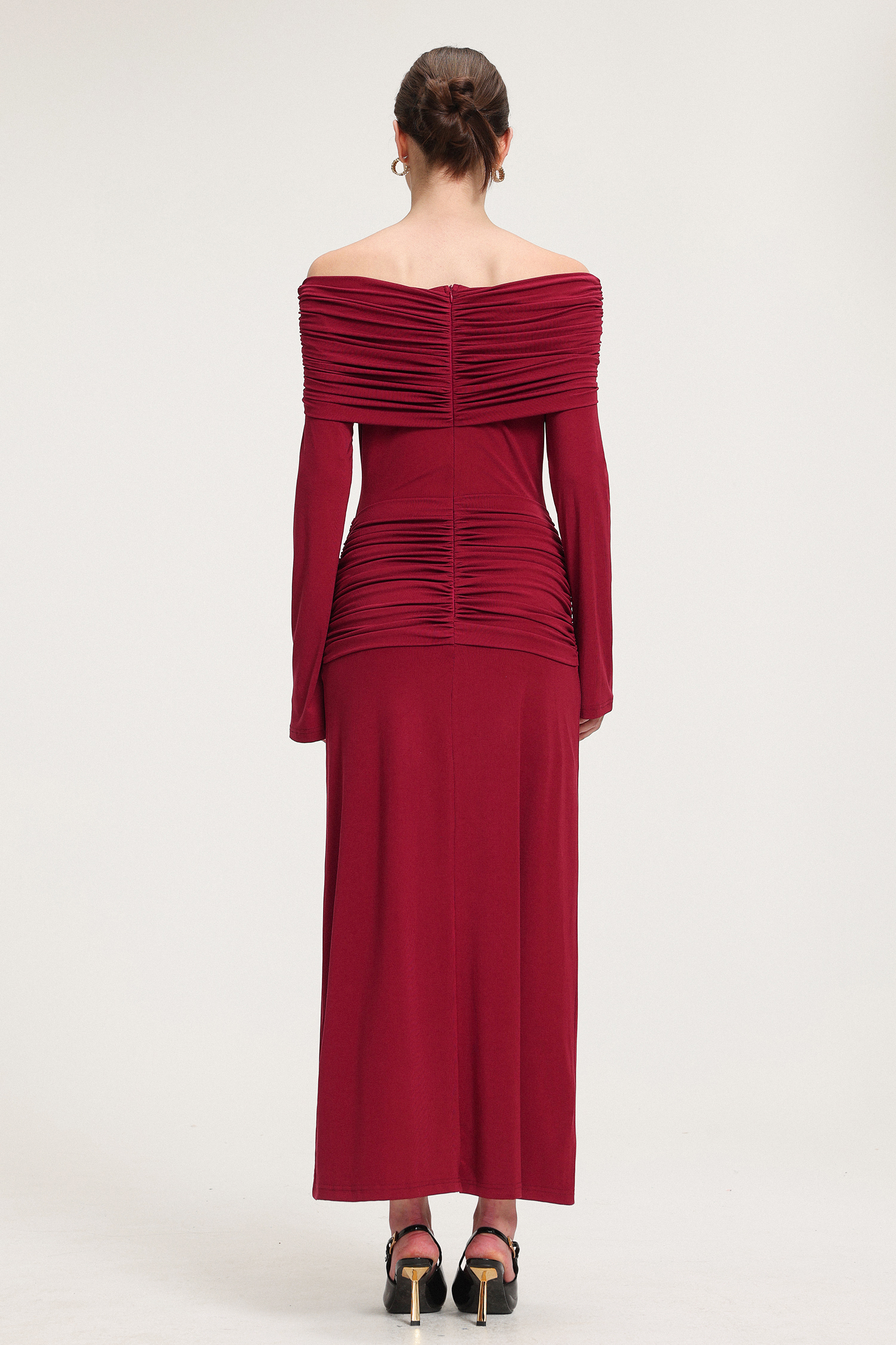 Ruched Off-Shoulder Jersey Maxi Dress