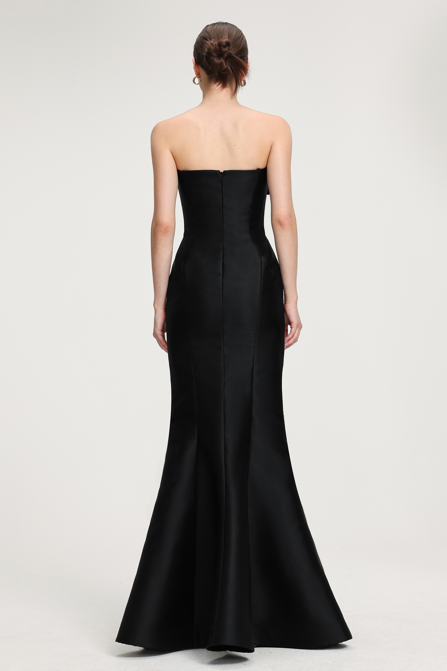 3D Floral - Embellished Strapless Satin Mermaid Maxi Dress