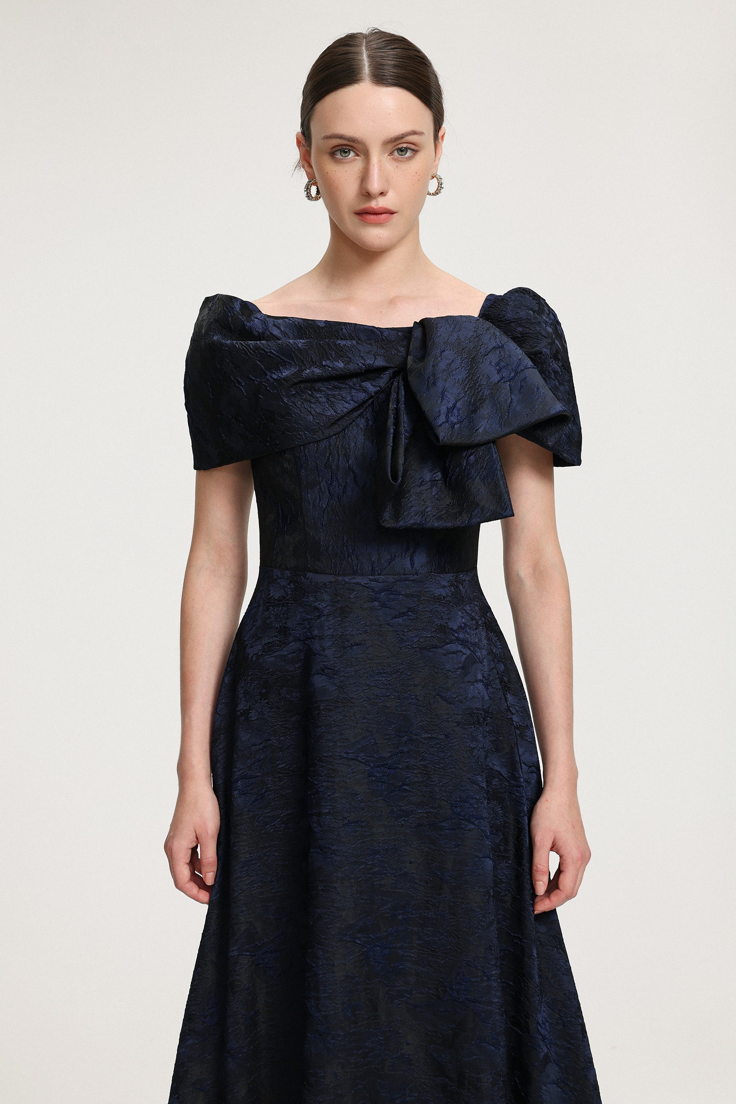 Bow-Detail Jacquard Maxi Dress