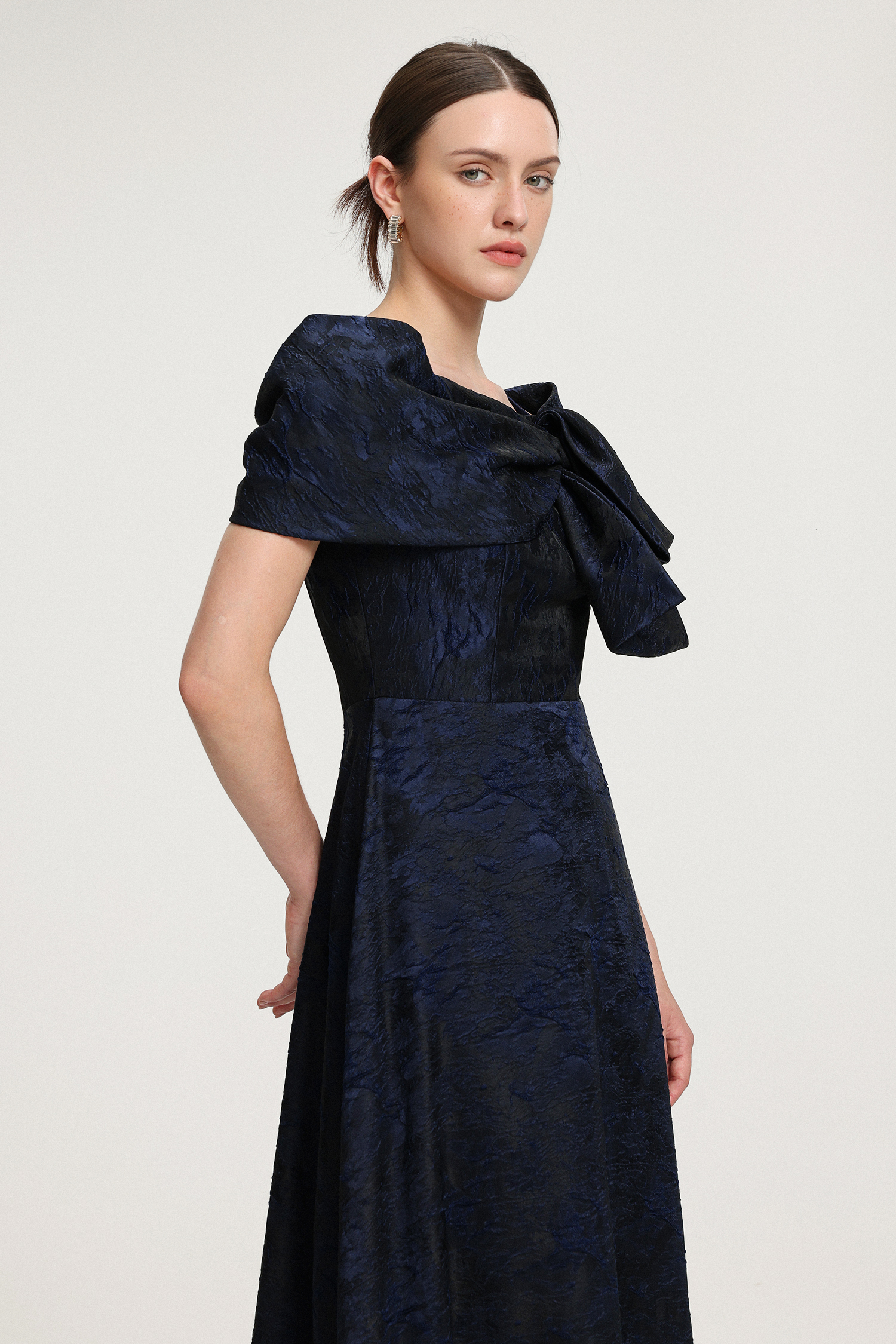 Bow-Detail Jacquard Maxi Dress