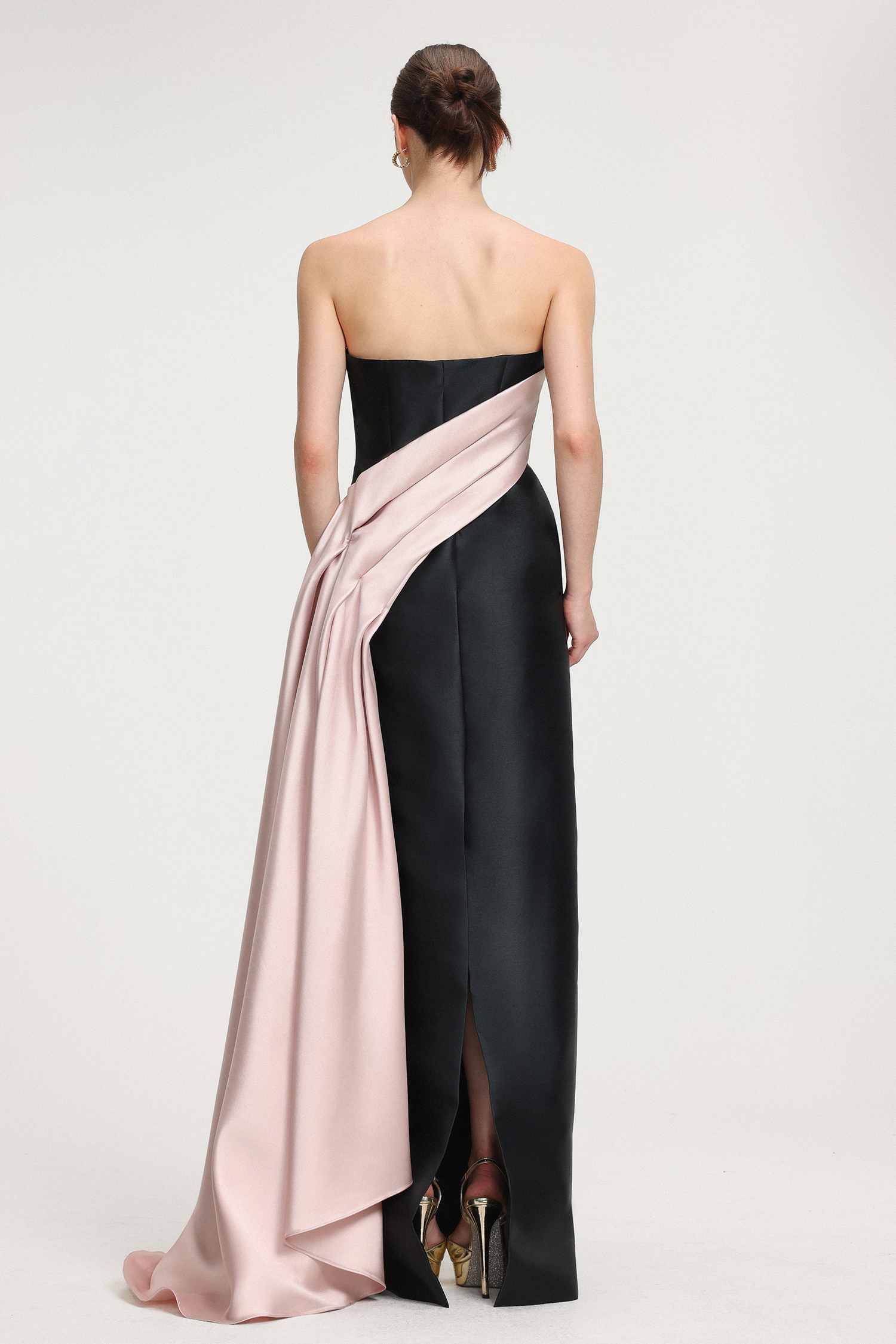 Color-Blocked Satin Strapless Maxi Dress