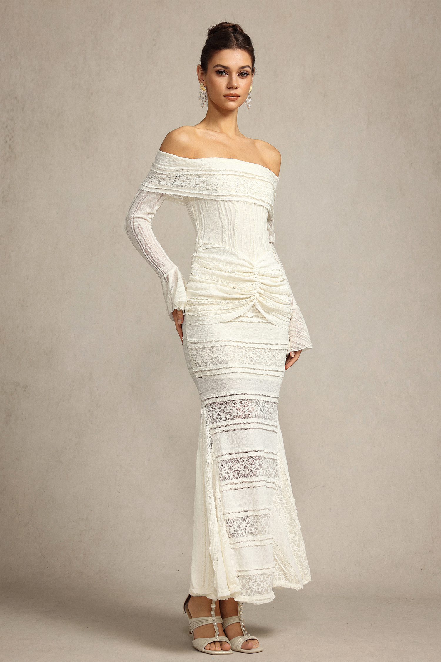 Falae Long Sleeves Folds Maxi Dress