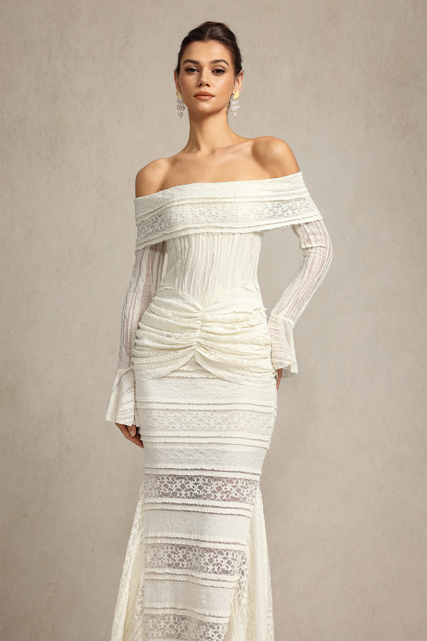 Falae Long Sleeves Folds Maxi Dress