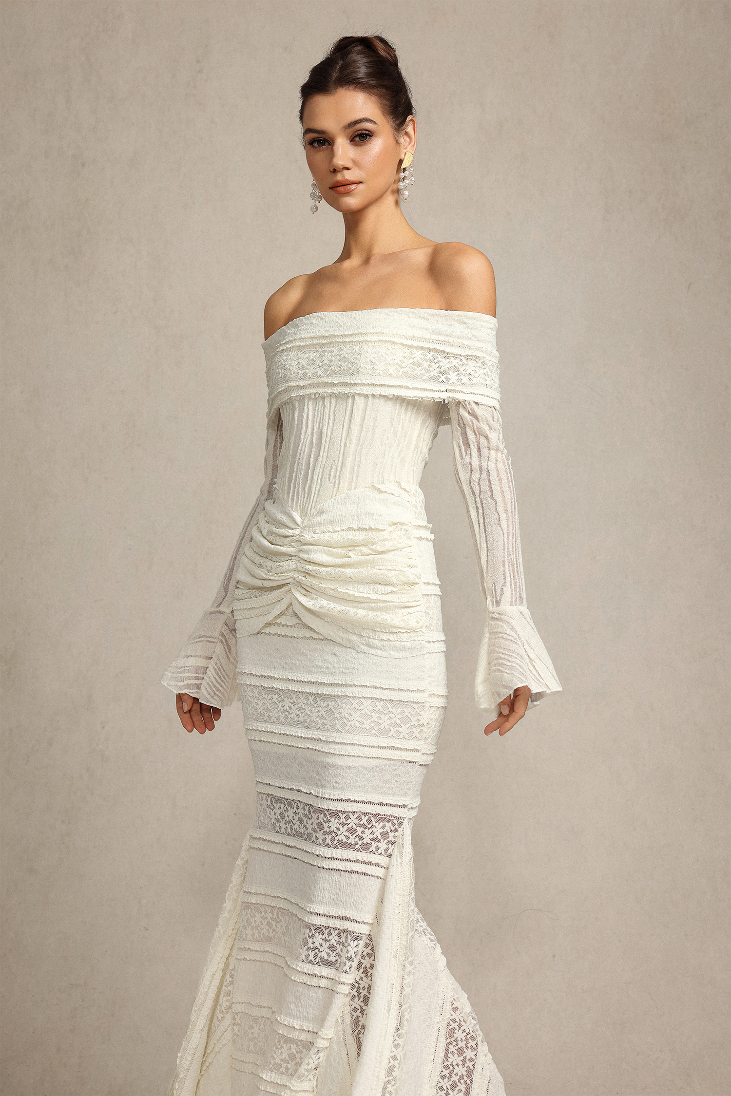 Falae Long Sleeves Folds Maxi Dress