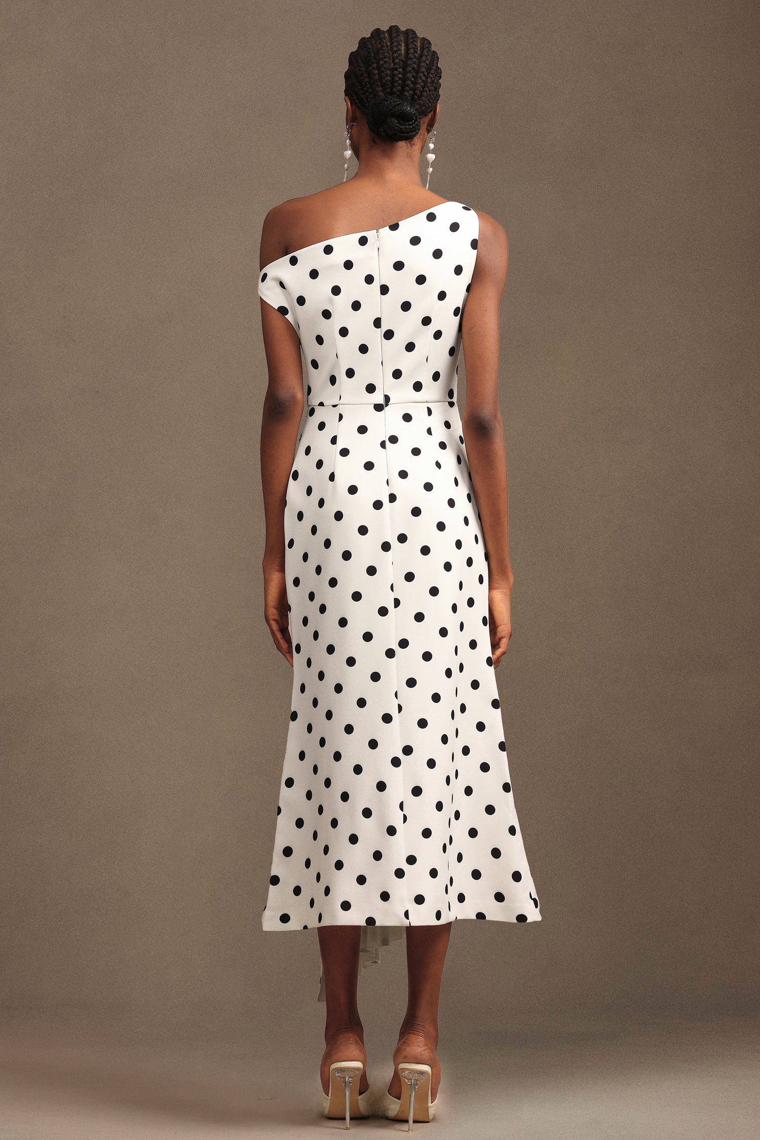 Hutuny Polka Dot One Shoulder Fold Maxi Dress