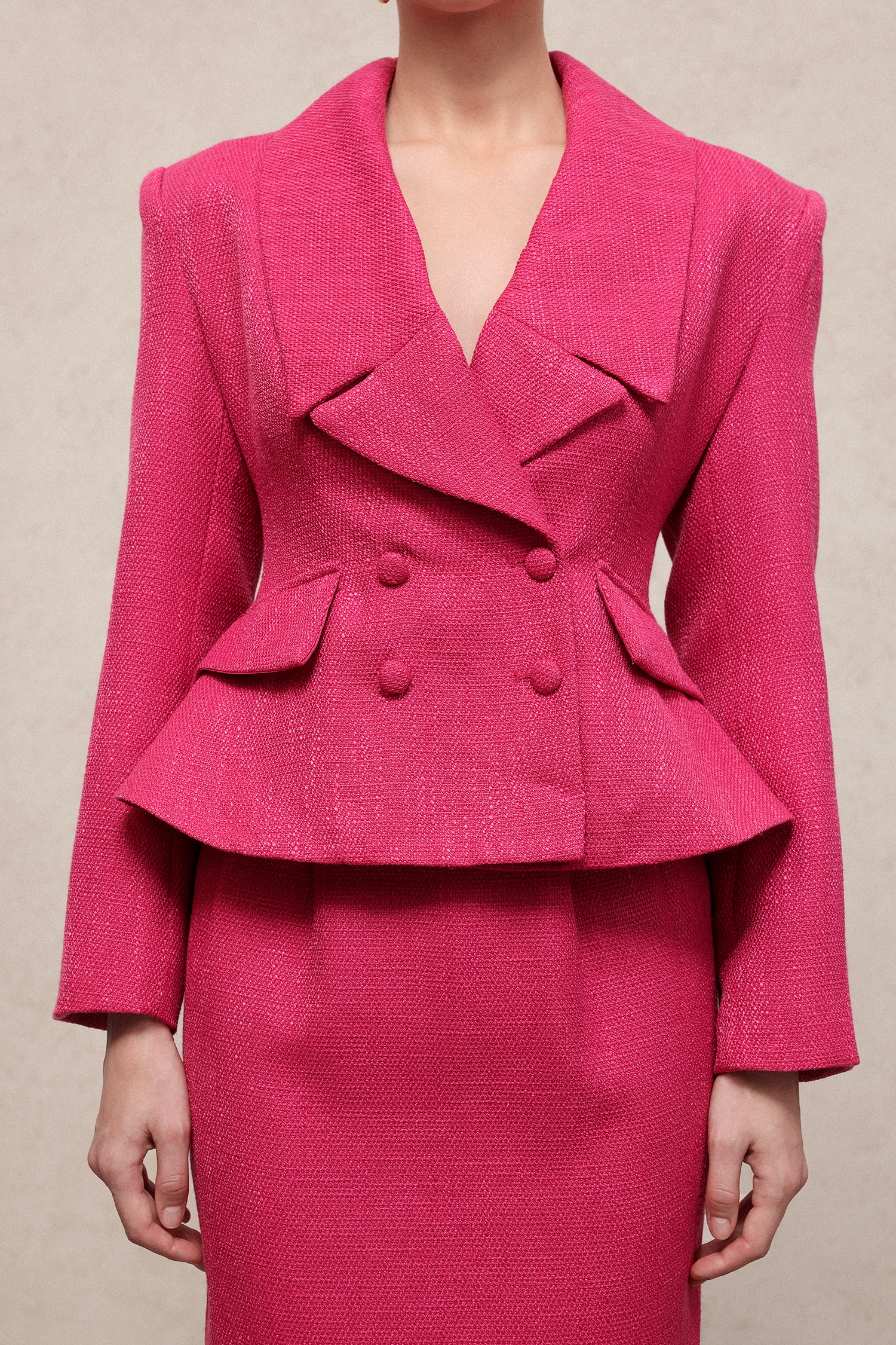 Vara Classic Waist-Defining Long Sleeve Woven Top And Skirt Two-Piece Set