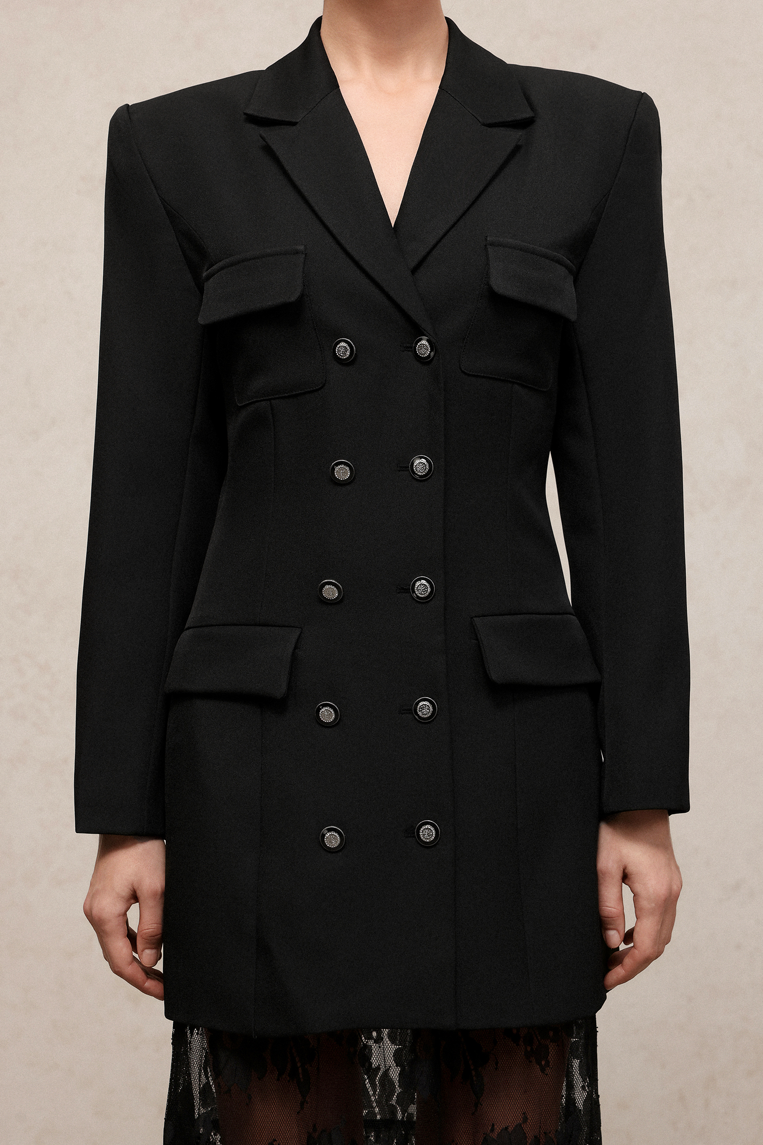 Josie Elegant Tailored Long Sleeve Lace Woven Top And Skirt Two-Piece Set