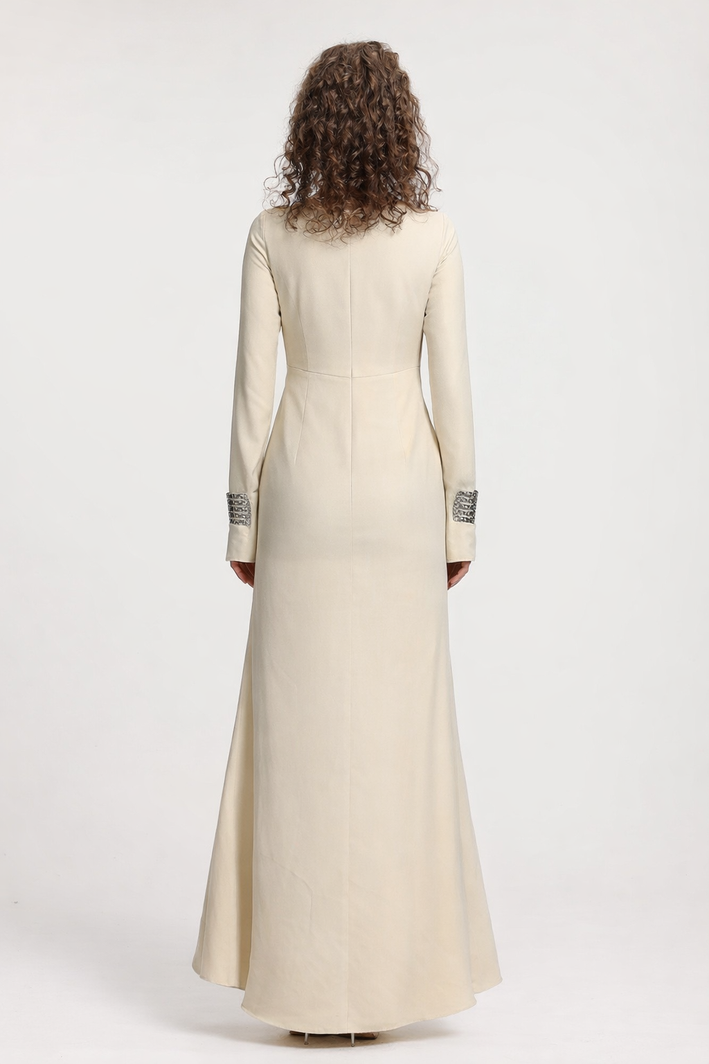 Cream Boat Neck Long-Sleeve Gown