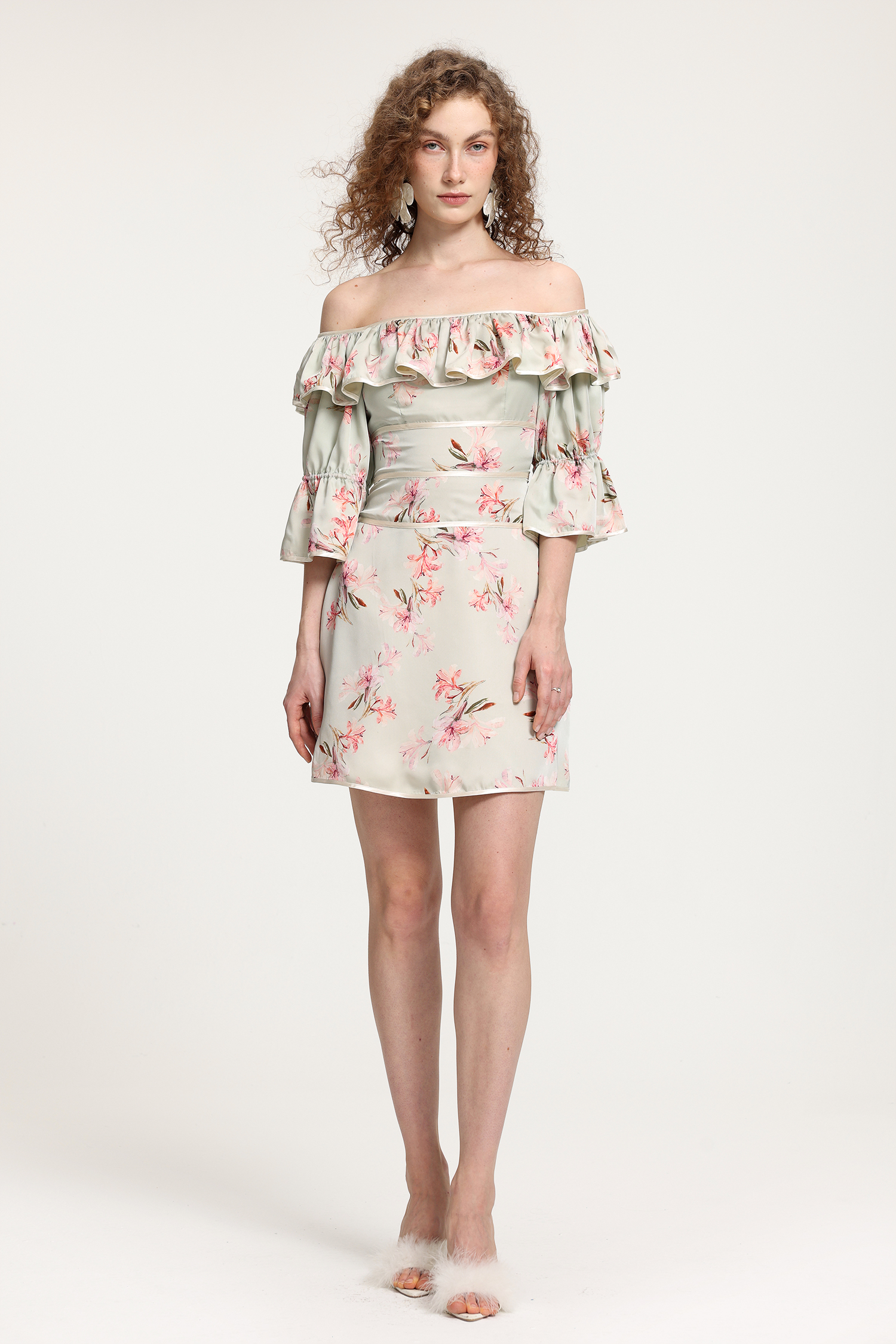 Off-Shoulder Floral Ruffled Dress