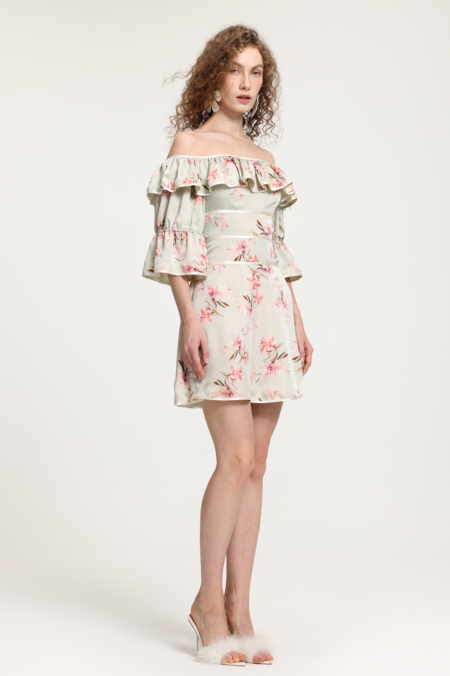 Off-Shoulder Floral Ruffled Dress