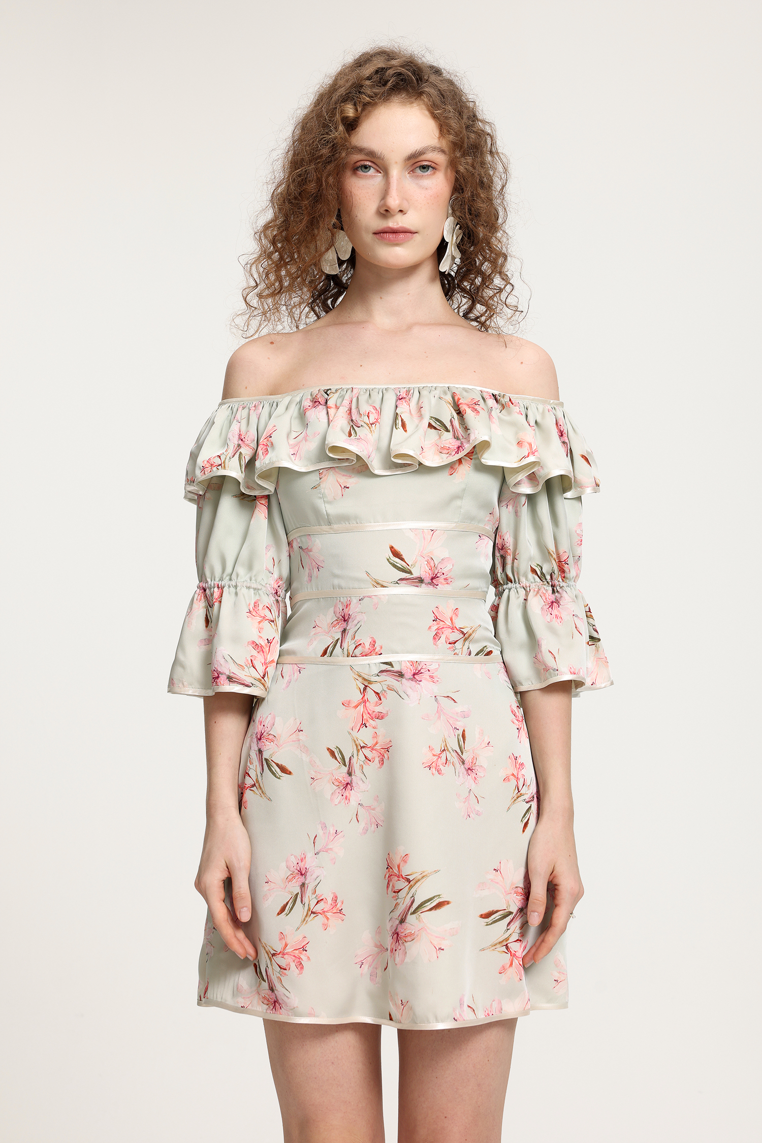 Off-Shoulder Floral Ruffled Dress