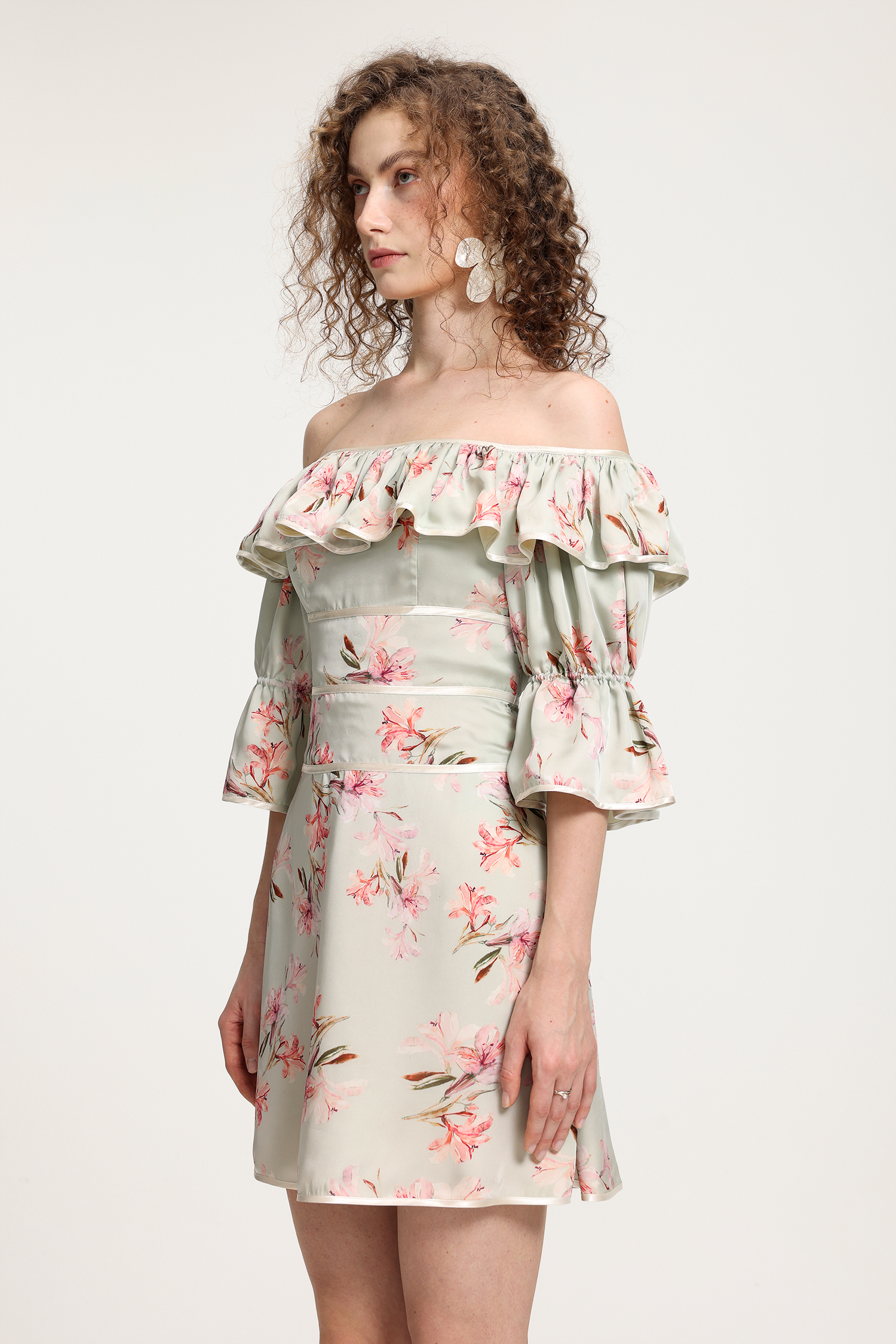 Off-Shoulder Floral Ruffled Dress