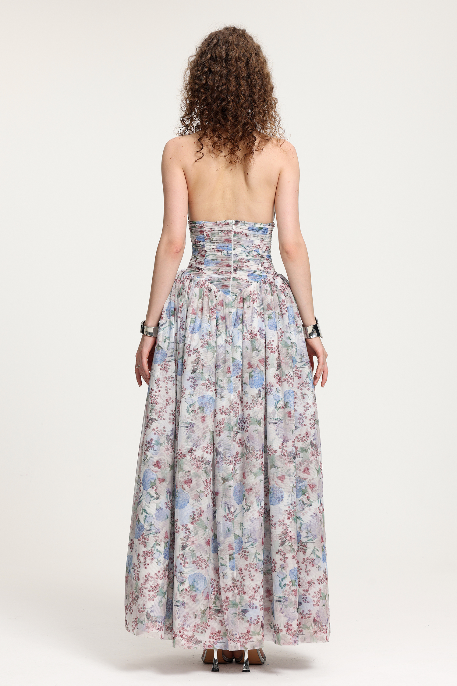 Lace-Up Halter Floral Tulle Gown