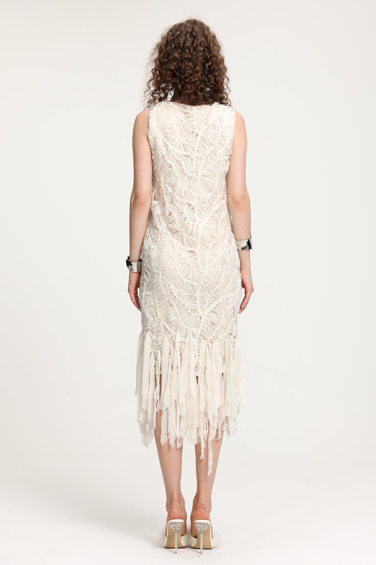 Textured Fringe Midi Dress