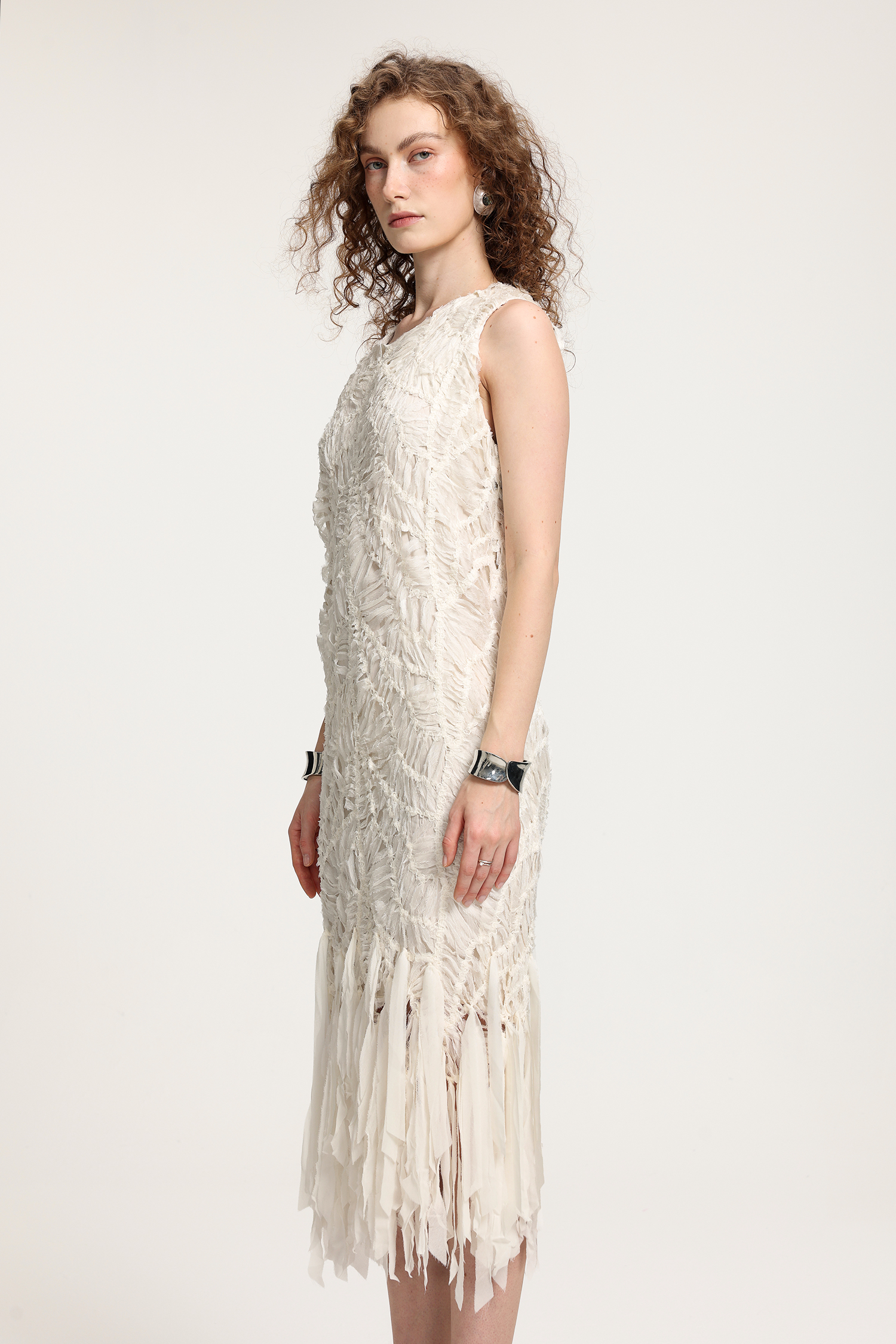 Textured Fringe Midi Dress