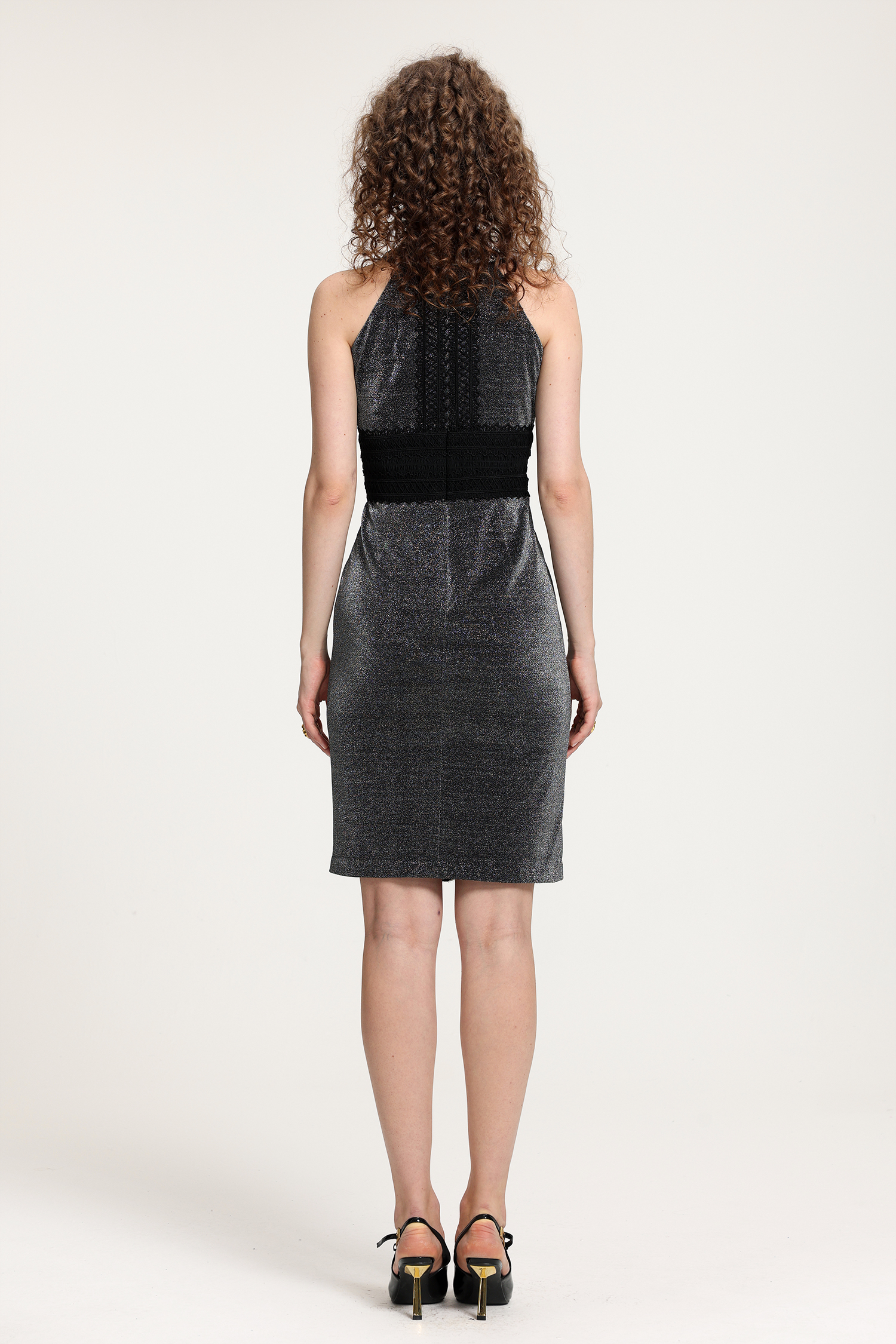 Metallic Lace-Up Holder Midi Dress