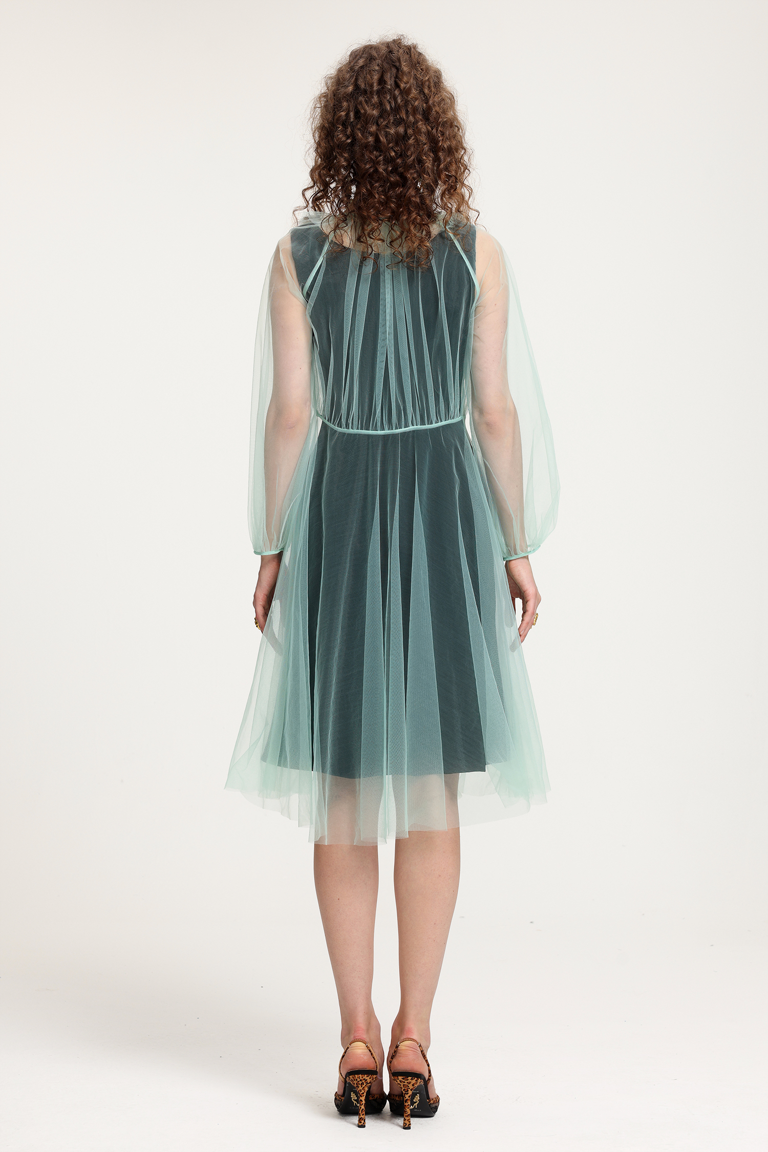 Mint Tulle Sheer Overlay Midi Dress
