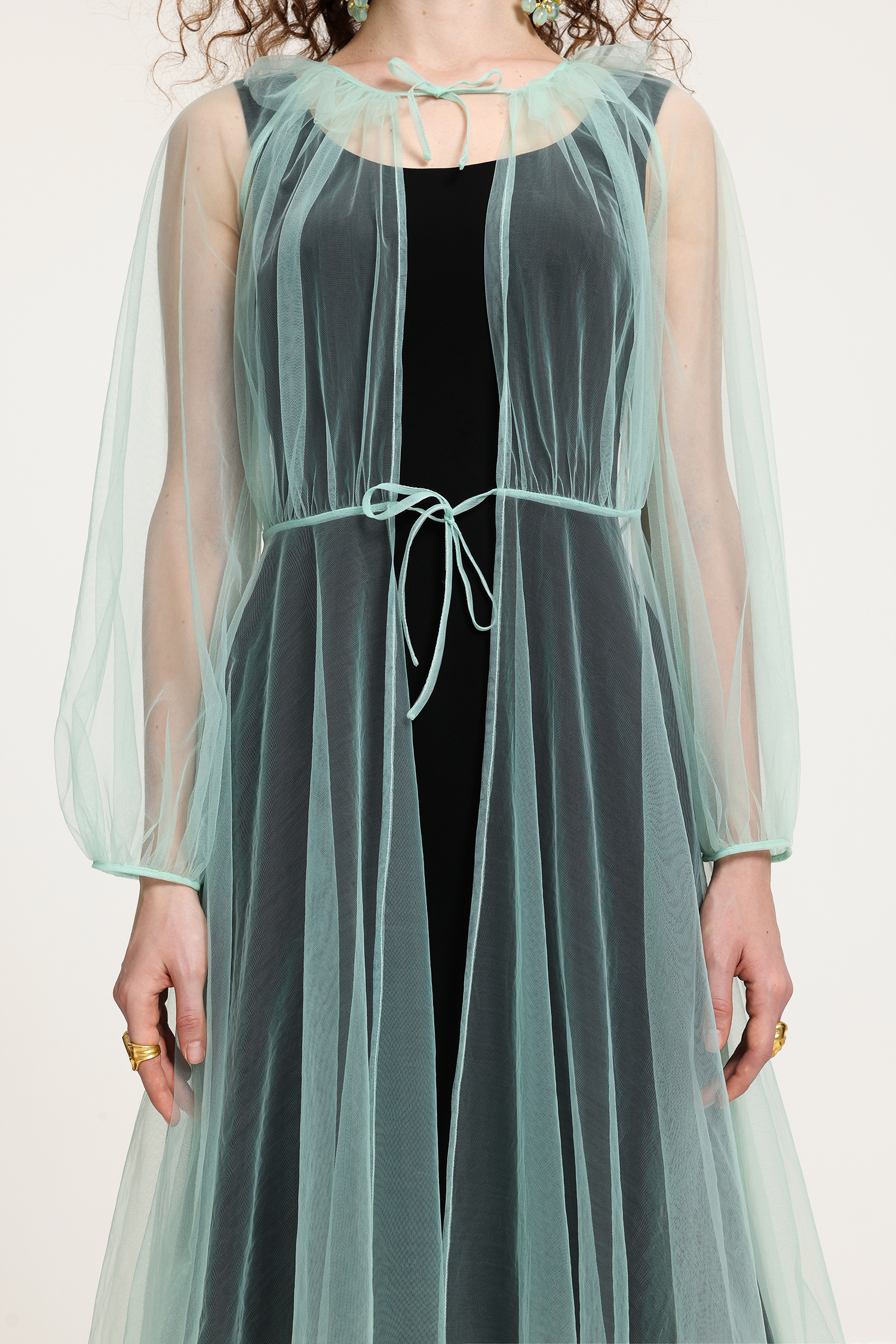 Mint Tulle Sheer Overlay Midi Dress