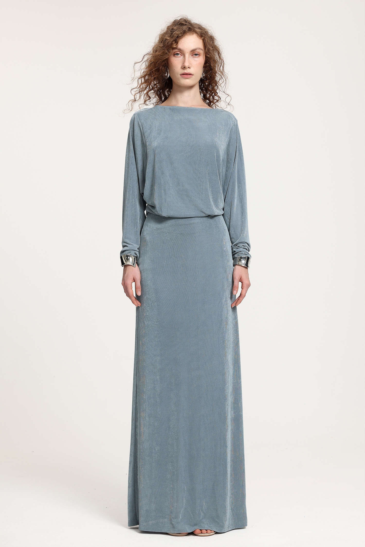 Boat Neck Dolman Sleeve Open-Back Maxi Dress