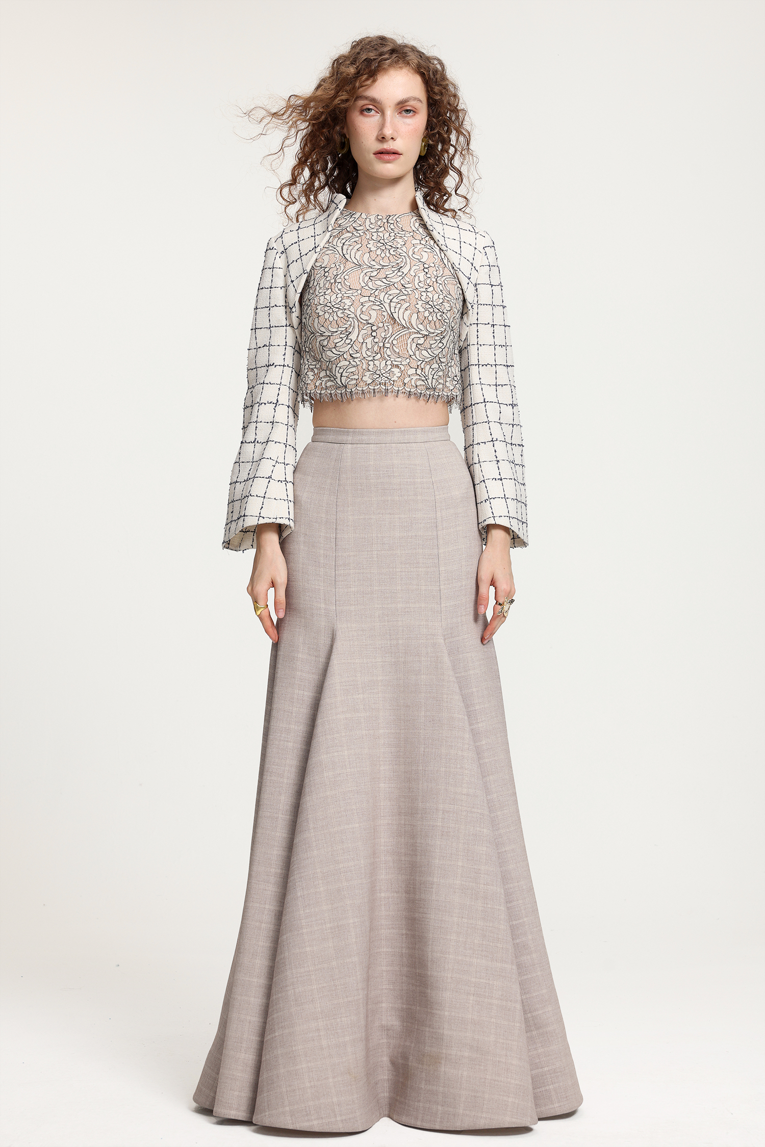 Checkered Cropped Tweed Jacket