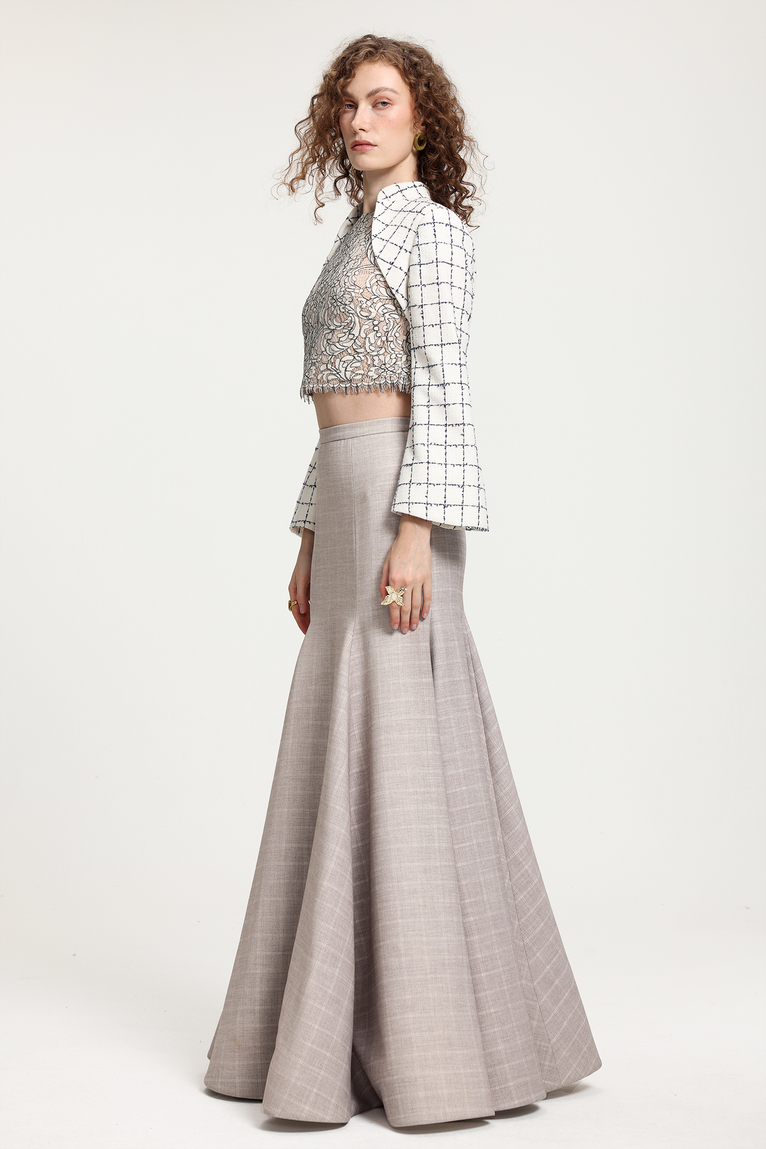 Checkered Cropped Tweed Jacket