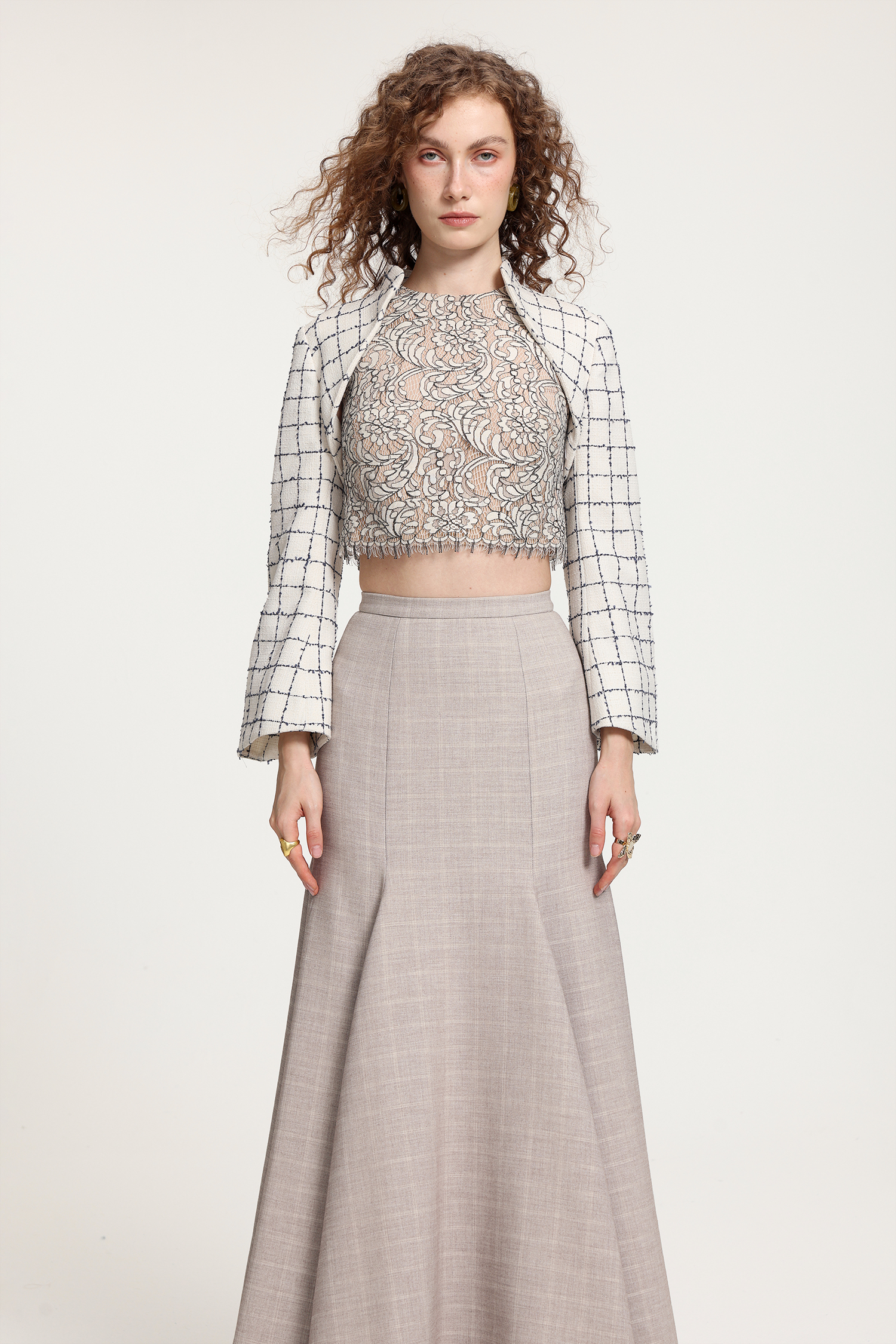 Checkered Cropped Tweed Jacket