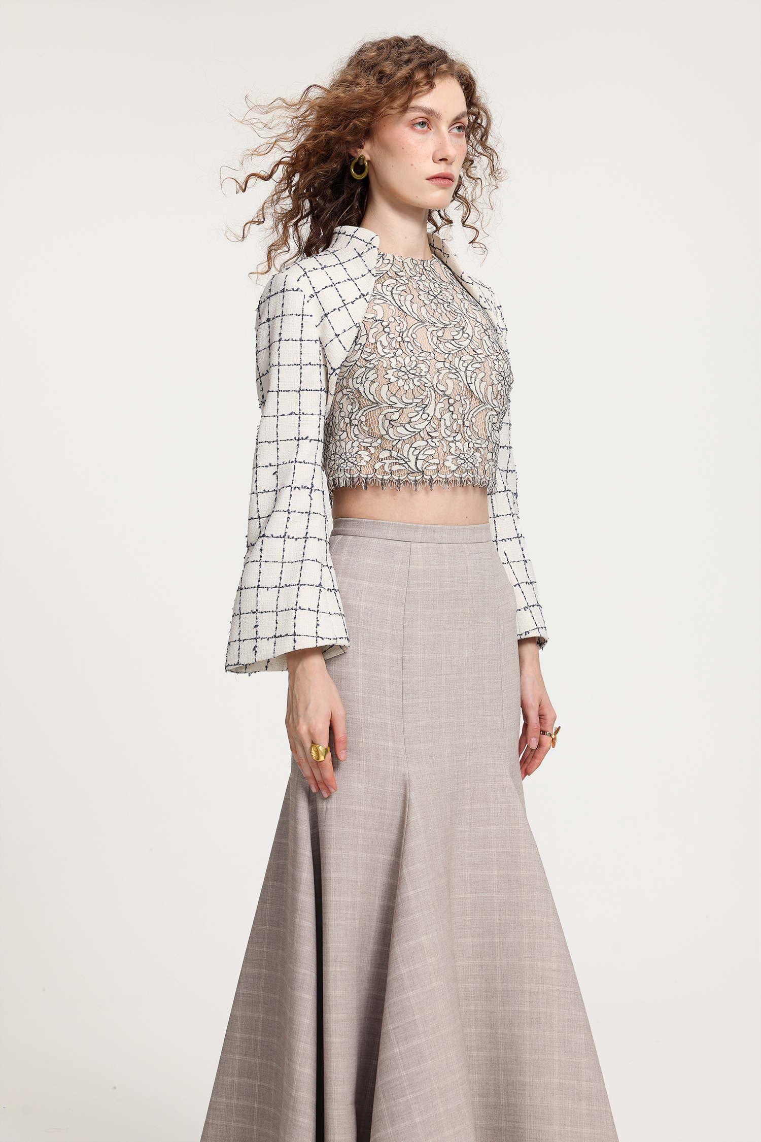 Checkered Cropped Tweed Jacket