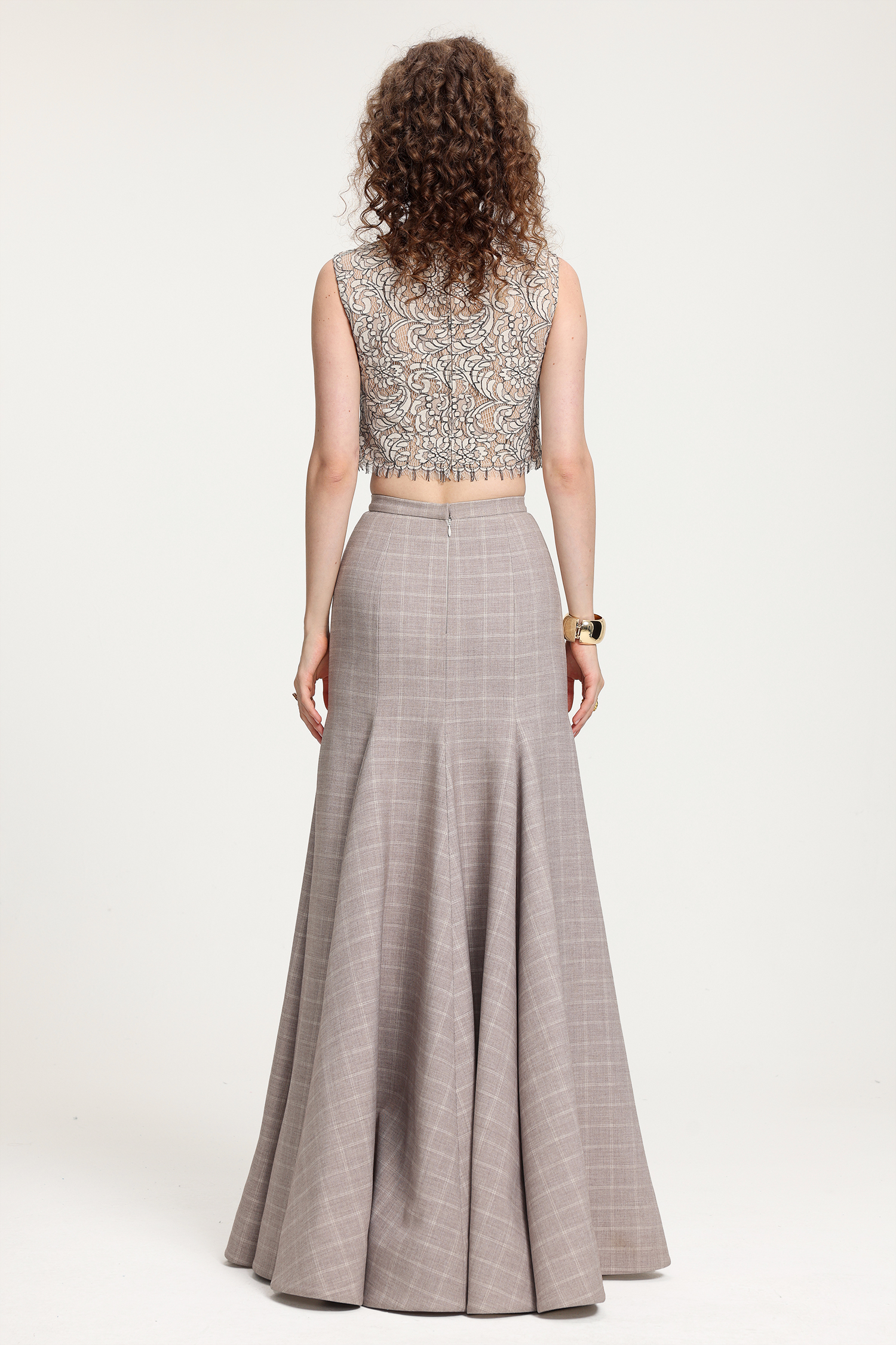 Houndstooth-Patterned Mermaid Maxi Skirt