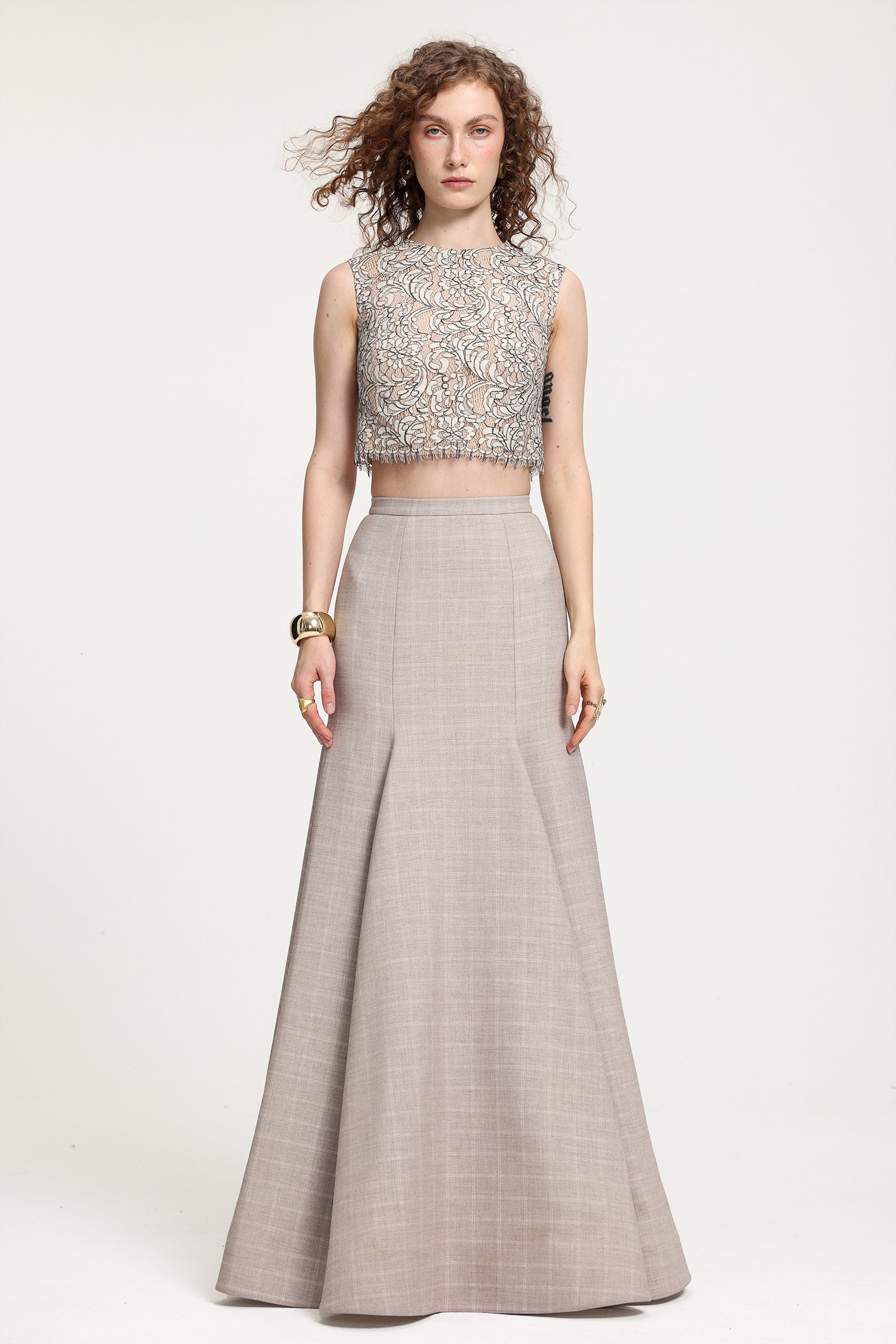 Houndstooth-Patterned Mermaid Maxi Skirt