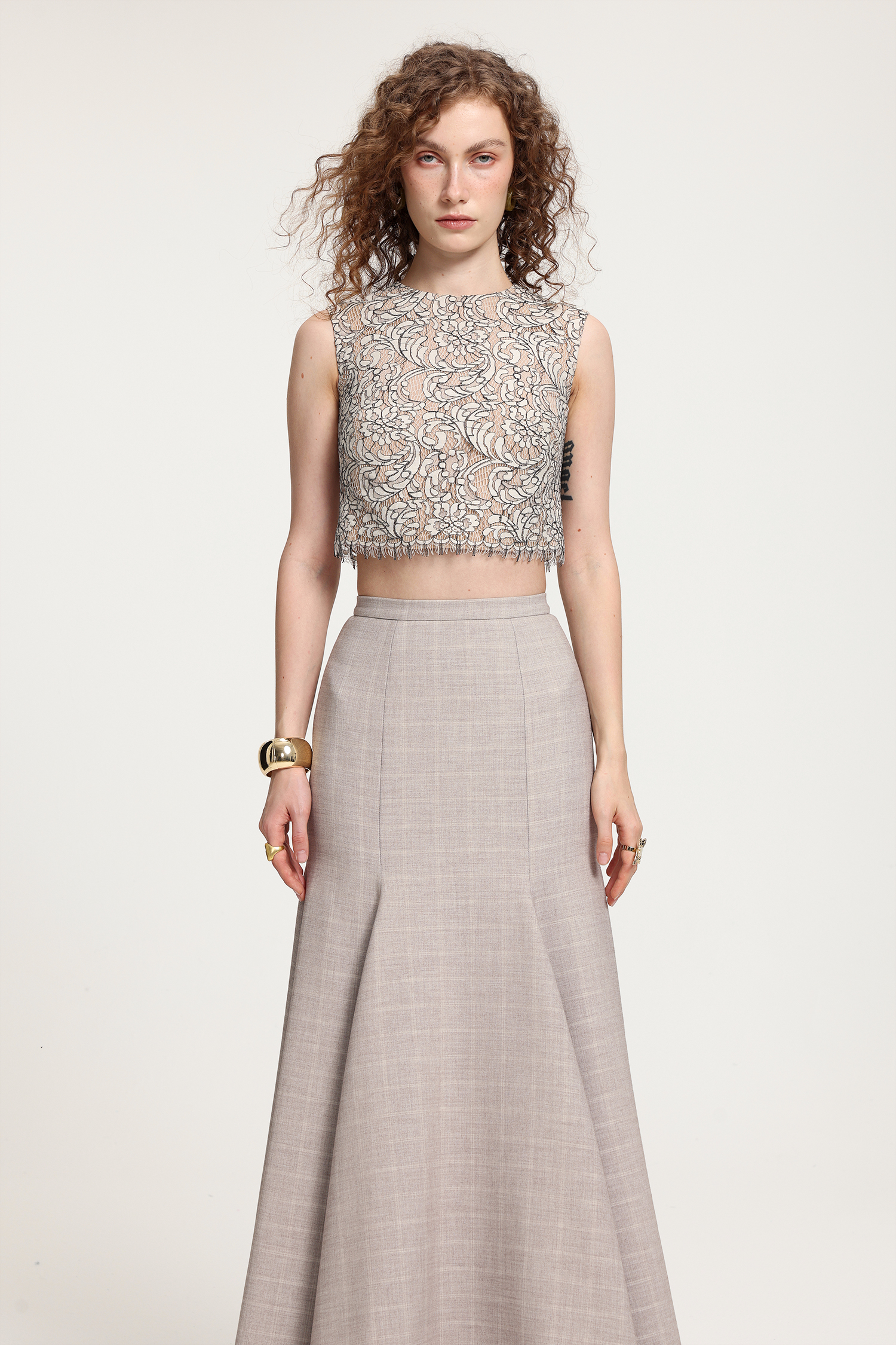 Houndstooth-Patterned Mermaid Maxi Skirt