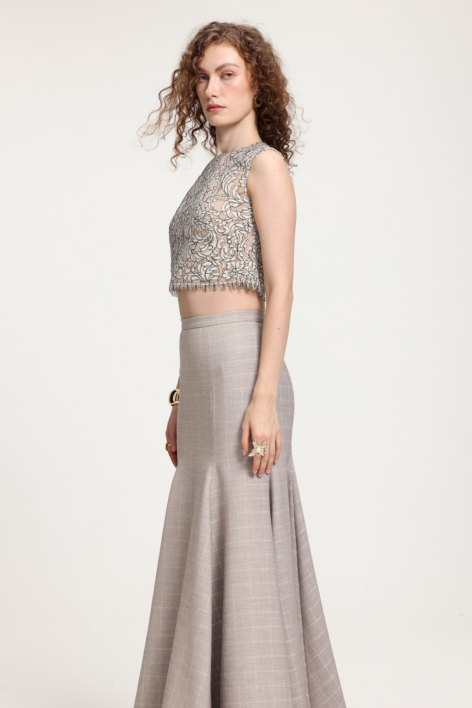 Houndstooth-Patterned Mermaid Maxi Skirt