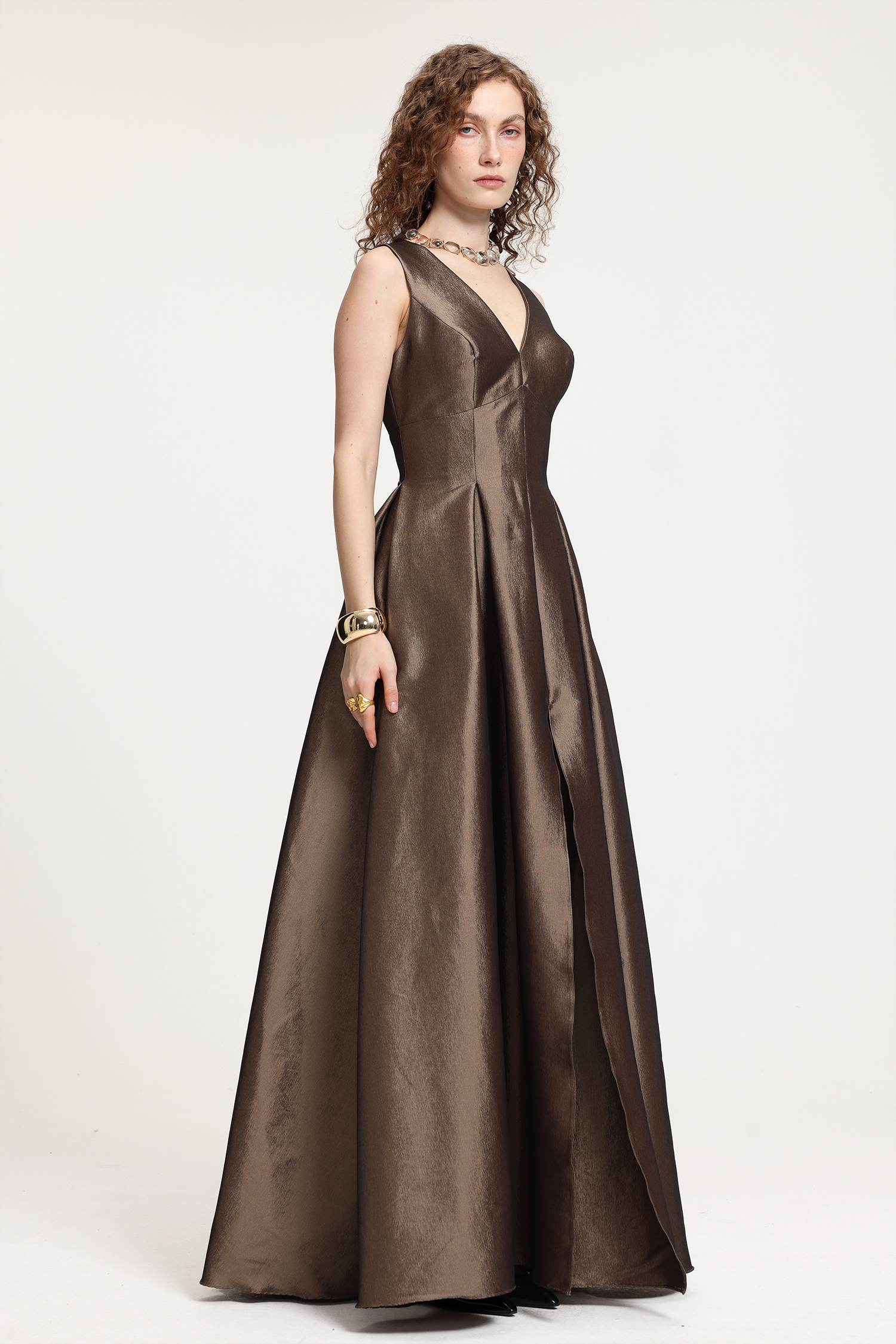 V-Neck Ball Gown Maxi Dress