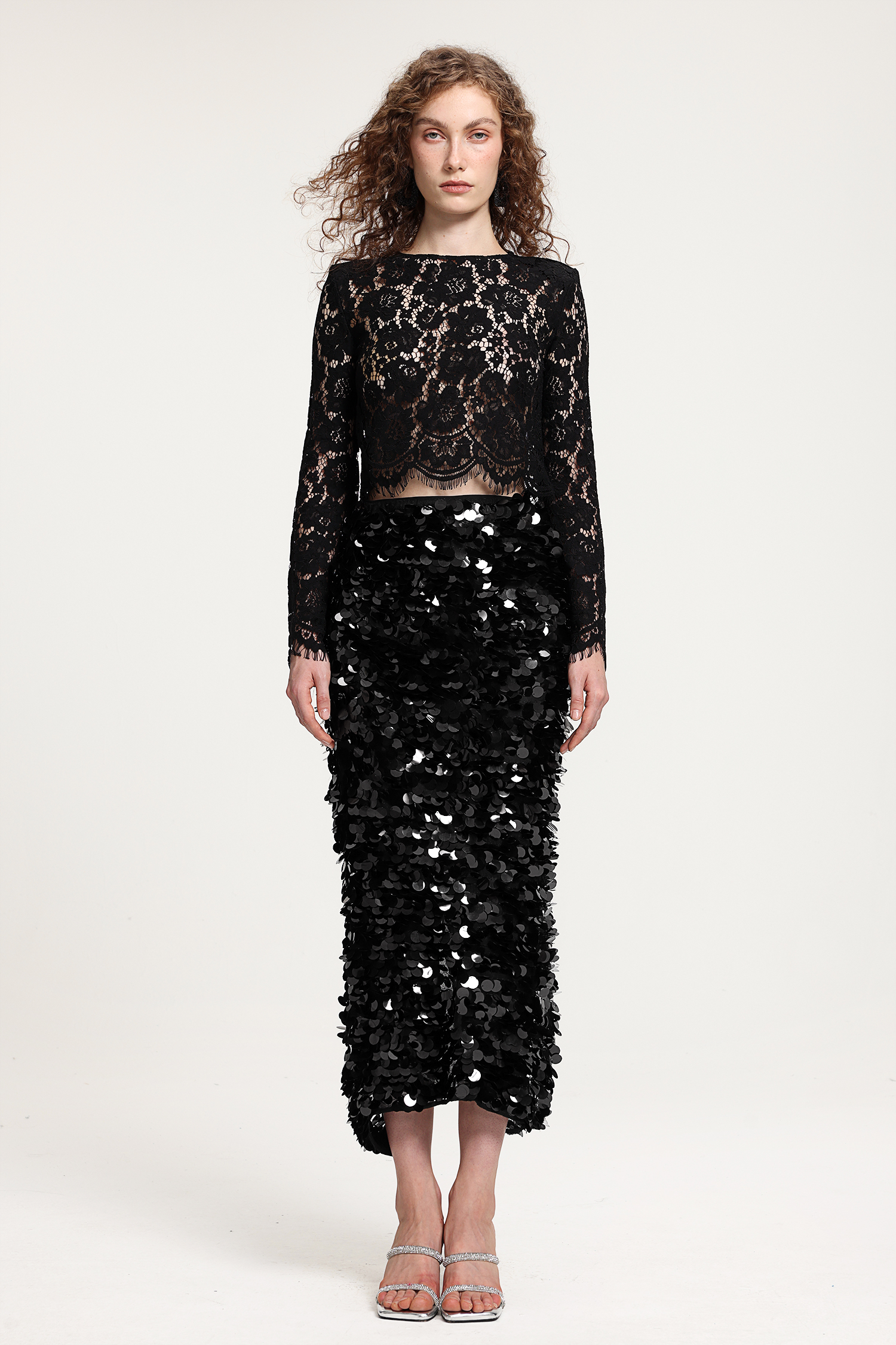 3D Sequin Midi Skirt Two-Piece Set