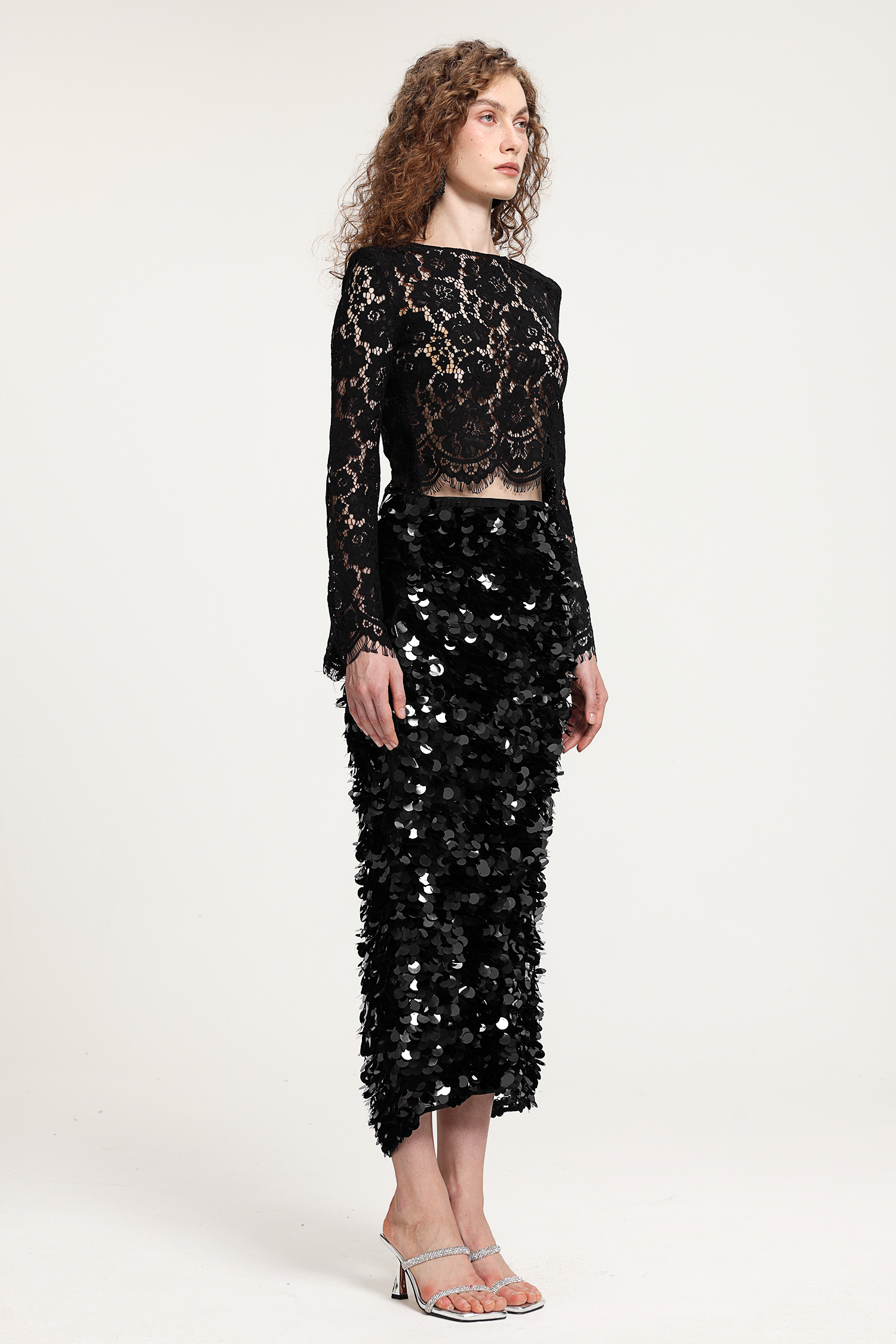3D Sequin Midi Skirt Two-Piece Set