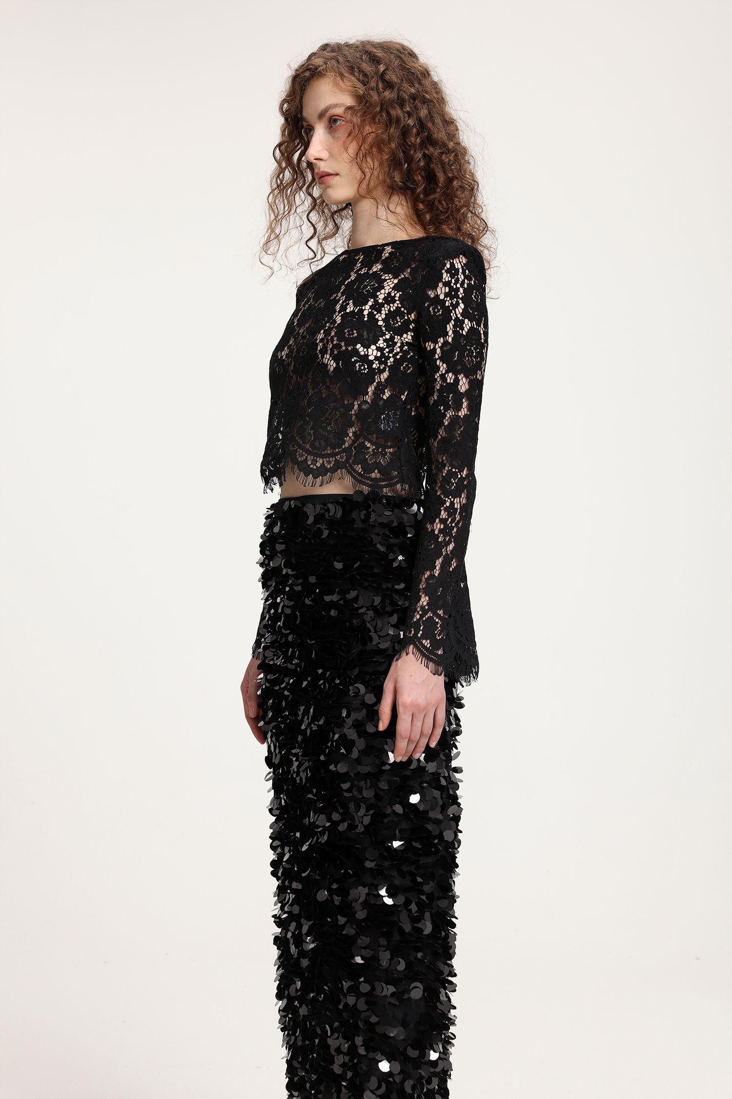 3D Sequin Midi Skirt Two-Piece Set